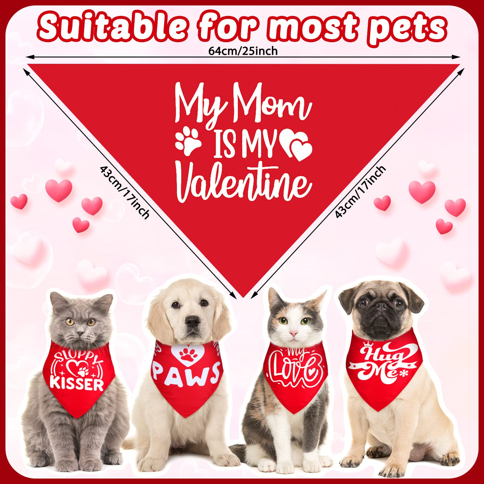 20 Pieces Valentines Dog Bandana Bulk Heart Bandanas Bibs Pet Triangle Bibs Scarf Valentine‘S Day Bandana Adjustable Neckerchief Scarf For Puppy Cats Pet Costume Accessories(Classic,25 X 17 Inch)