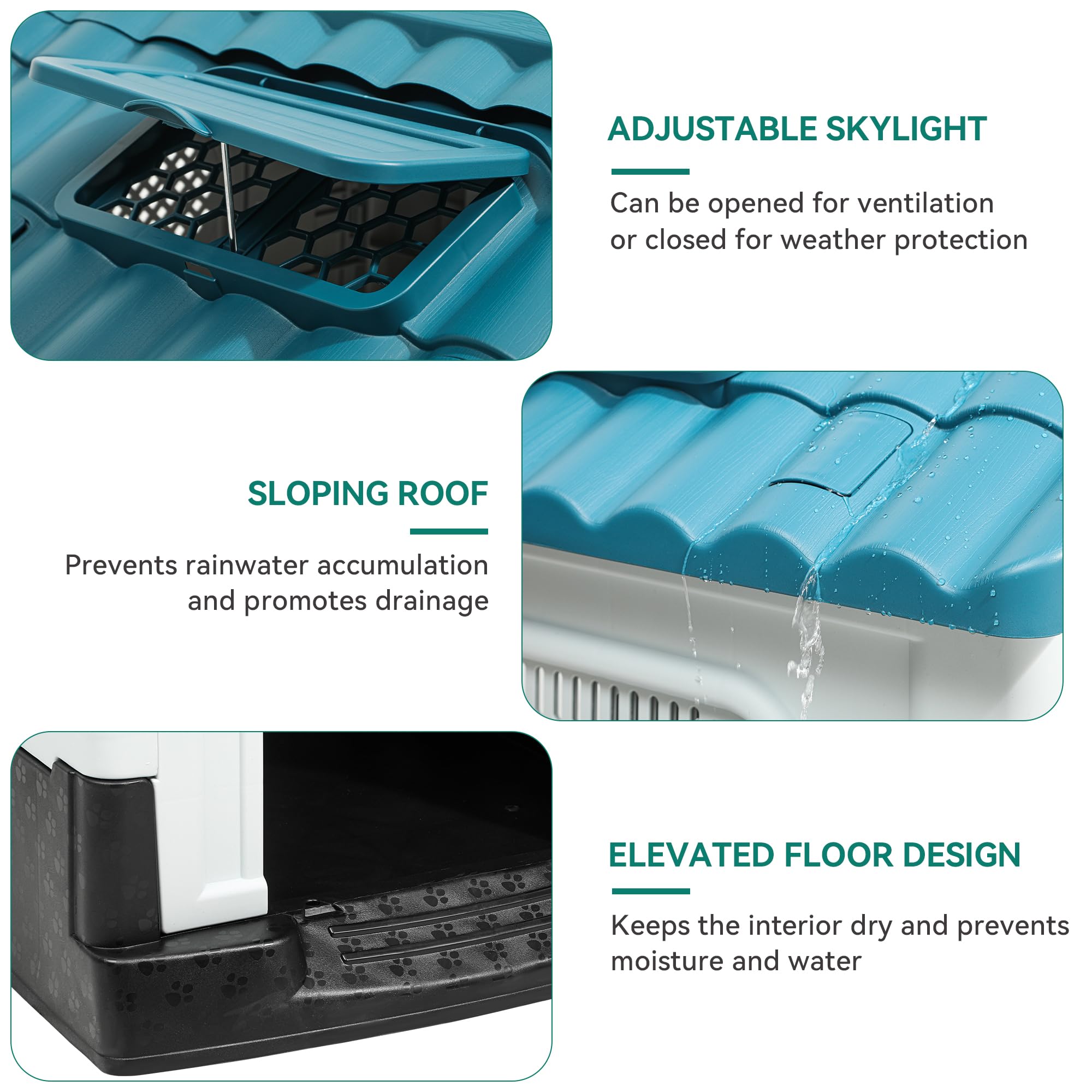 YITAHOME Folding Dog House, 26.8'' L, Water Resistant, Blue Resin, Adjustable Skylight, Elevated Base for Small Dogs