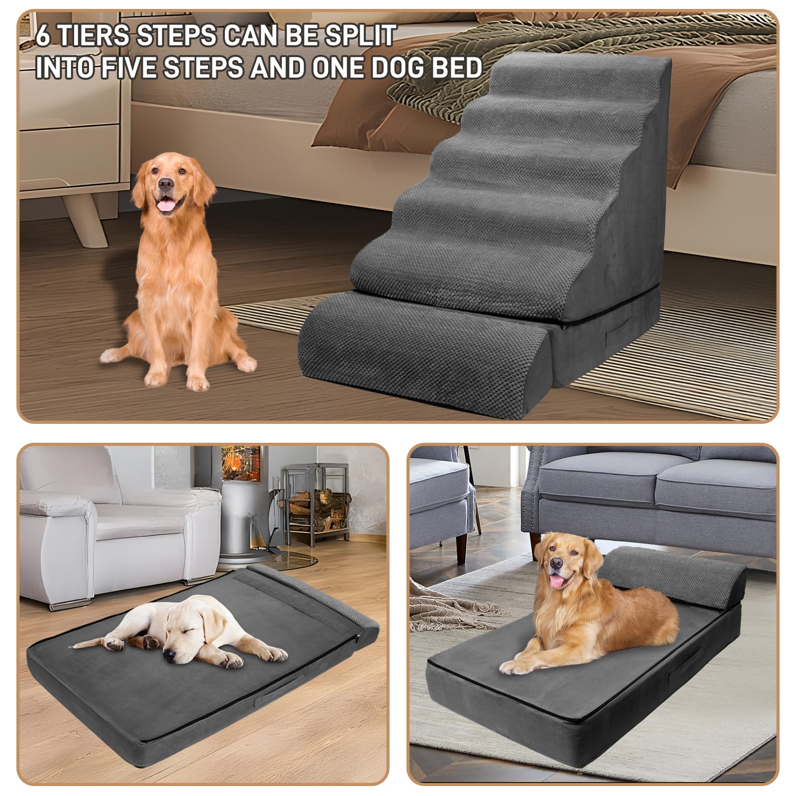 Foam Dog Stairs & Steps for High Beds 30-36 inches High Tall, LitaiL 30 inch 6 Tier Pet Stairs/Steps for High Beds Large Dogs, N