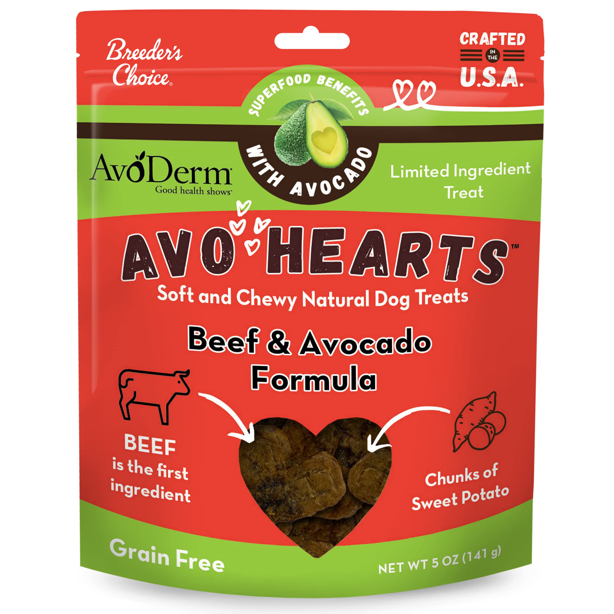 AvoDerm AvoHearts Beef and Avocado Formula Dog Treats, 5oz Bag