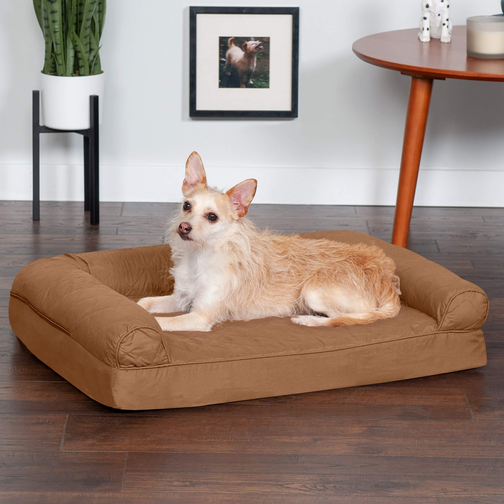 Furhaven Medium Orthopedic Dog Bed Quilted Sofa-Style W/ Removable Washable Cover - Toasted Brown, Medium
