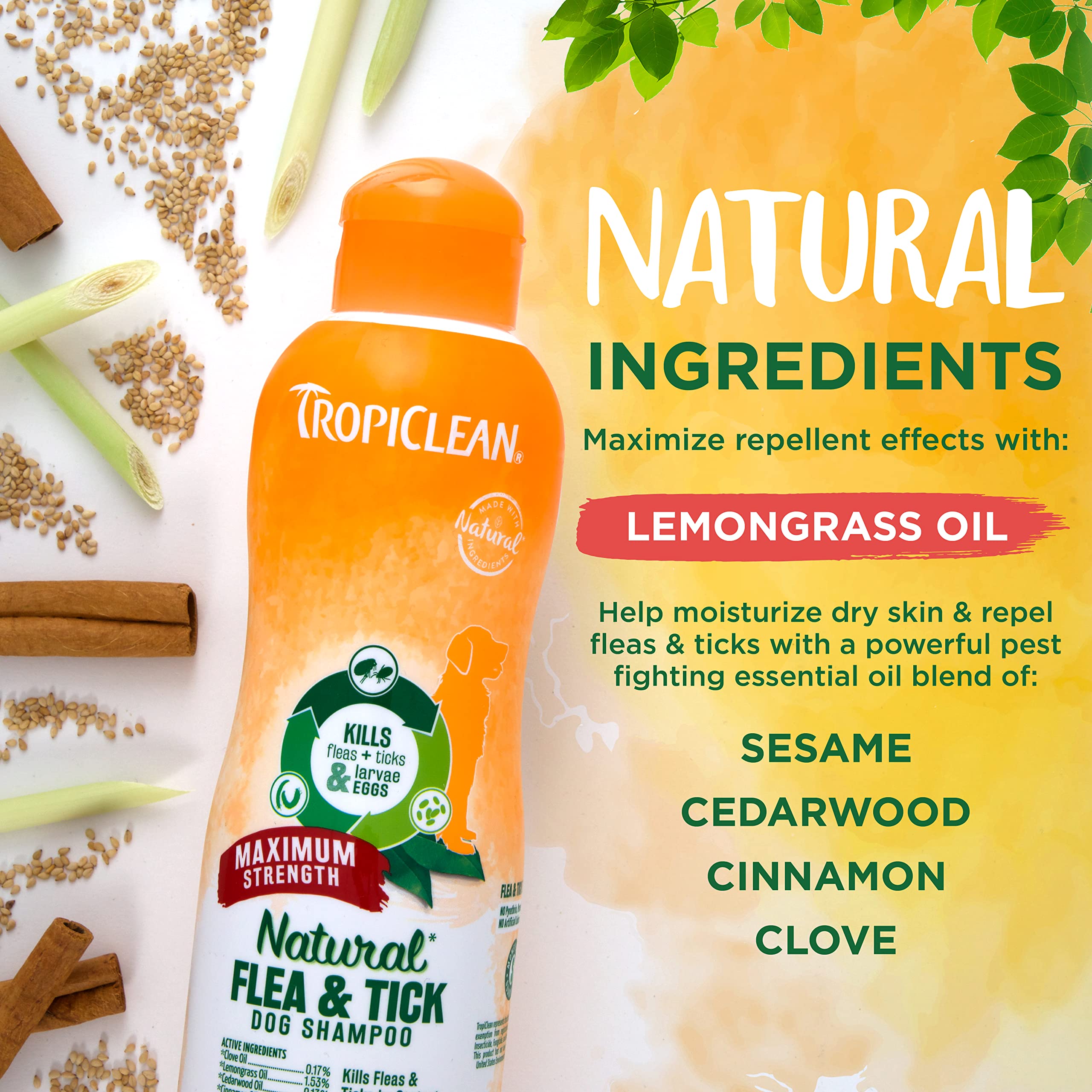 TropiClean Maximum Strength Natural Flea and Tick Dog Shampoo for Flea and Tick Prevention for Dogs | Made in the USA | 20 oz