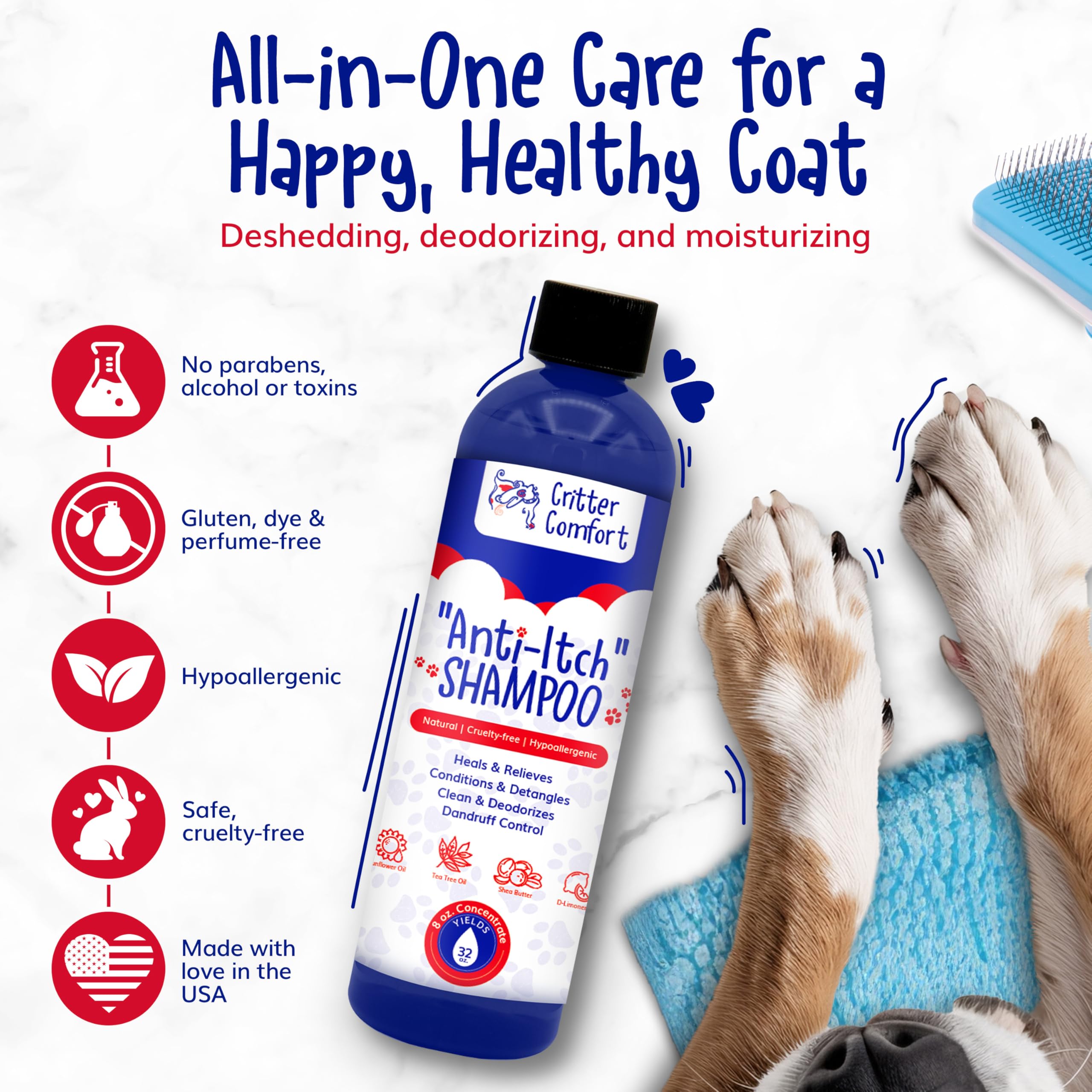 Natural Dog Shampoo For Dry Itchy Sensitive Skin- Allergy Relief Formula. Dog Bath For Smelly Dogs With Tea Tree Oil That Soothe