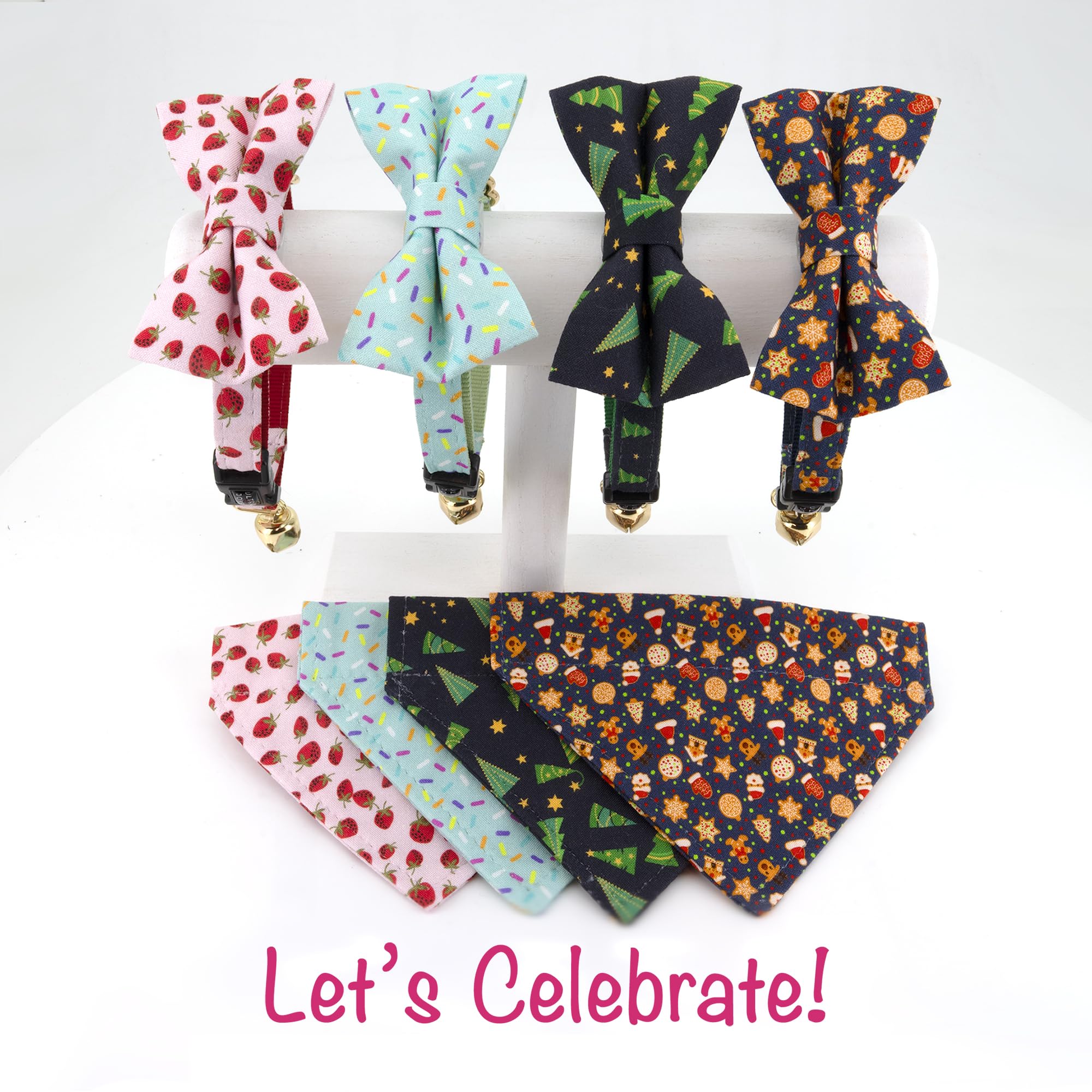 Ultra Joys Breakaway Cat Collar - Boy & Girl Kittens - Bell & Bowtie Birthday Small