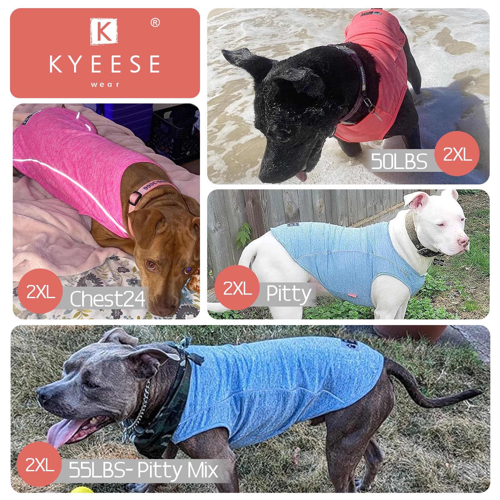 KYEESE 2Pack Dog Shirt Breathable Stretchy T Shirt with Reflective Stripe Athletic Tank Top Sleeveless Vest Dog Clothes for Medi