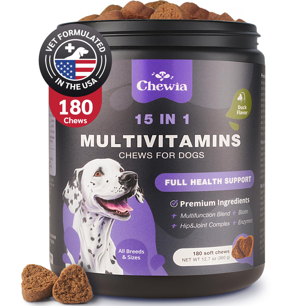 Dog Vitamins 15 In 1 - Dog Multivitamin Chews With Msm For Hip & Joint Health - Dog Supplement For Itchy Skin Relief - Multivita