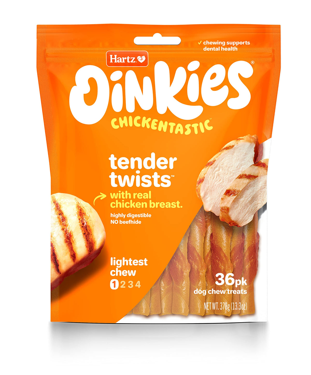 Hartz Oinkies Rawhide-Free Tender Twists Wrapped With Chicken Dog Treats Chews, 36 Count, Highly Digestible, No Artificial Flavors, Perfect For Smaller And Senior Dogs