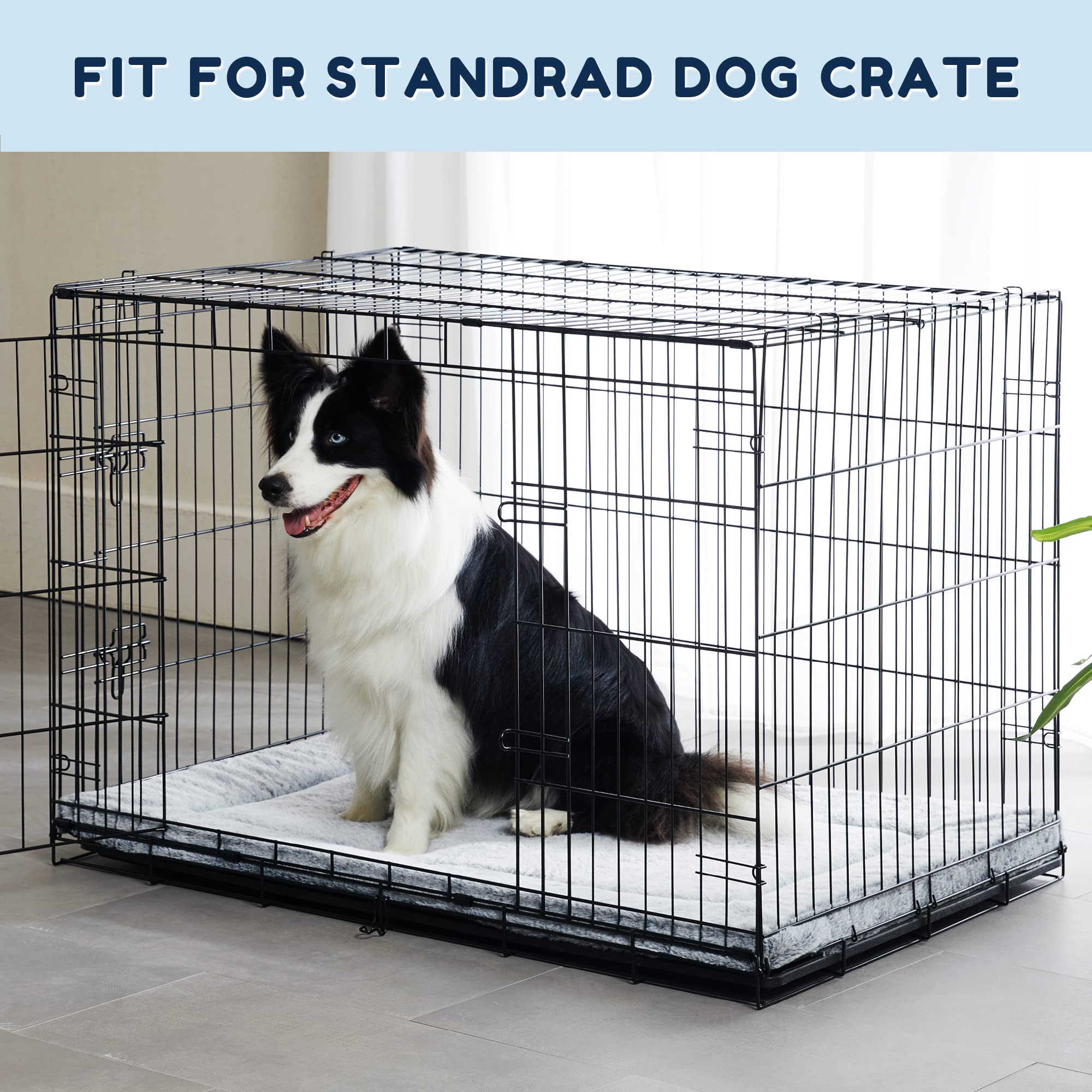 Western Home Pet Bed Mat, Large Dog Beds For Crate, 42X27 In, Soft Faux Fur, Washable Anti-Slip, Kennel Mat For Sleeping, Grey