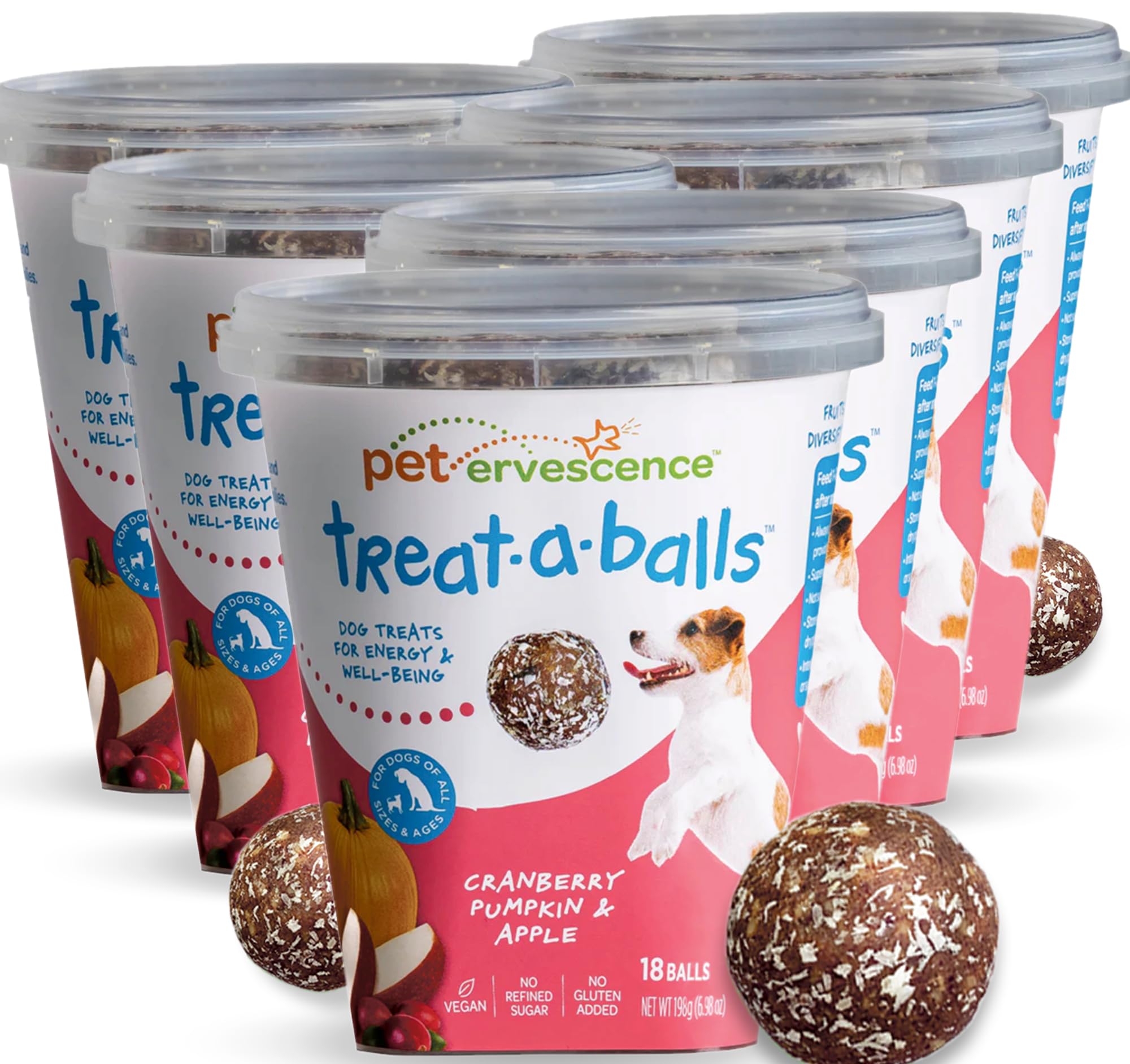 TREAT-A-BALLS Cranberry, Pumpkin, & Apple Healthy Dog Treats - Vegan, Non-GMO, Human Grade - All Breeds, Sizes, & Ages - All Nat