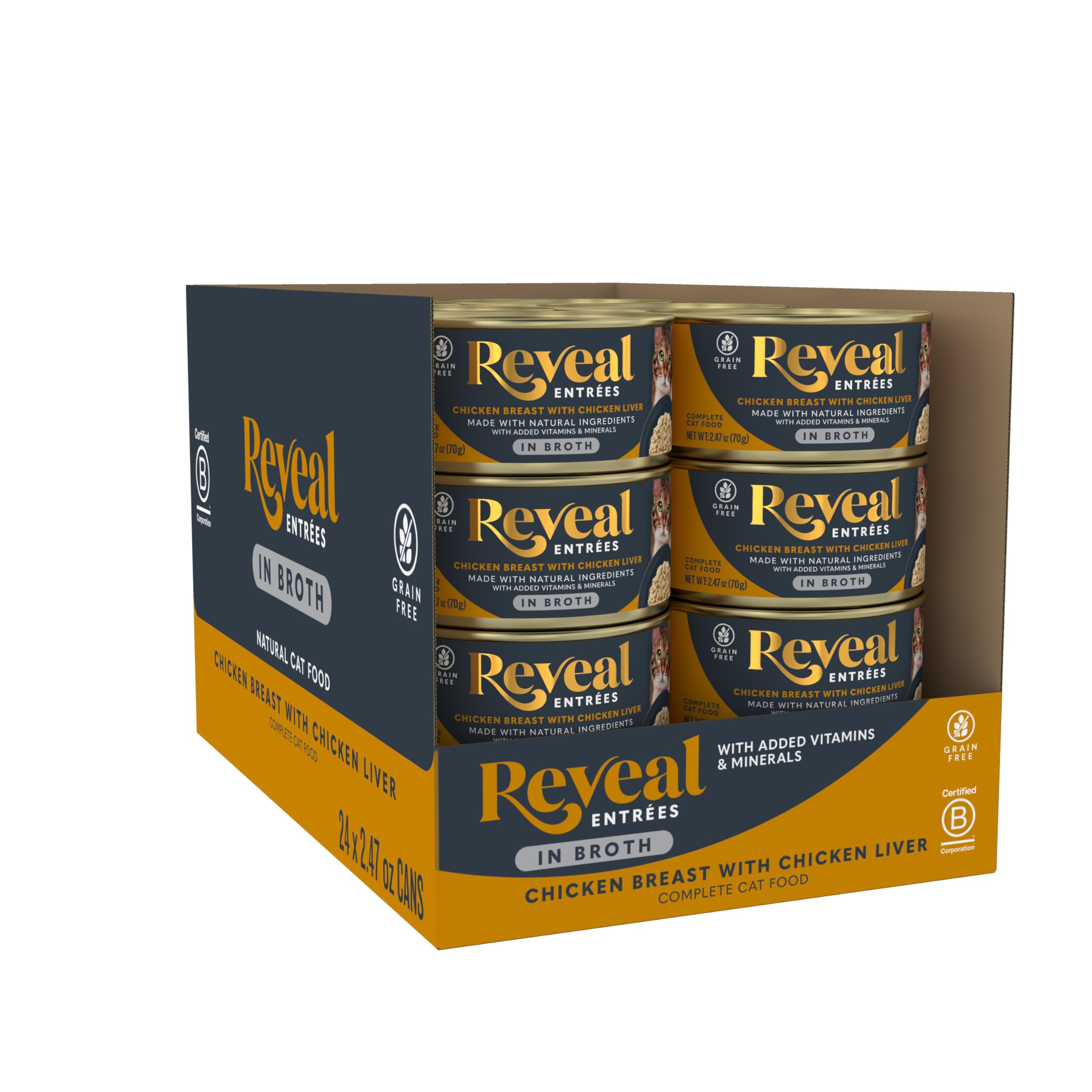 Reveal Entr  es Chicken Breast with Liver Wet Cat Food in Broth, 24-Pack, High Qualiity Protein, Grain-Free with Added Vitamins 