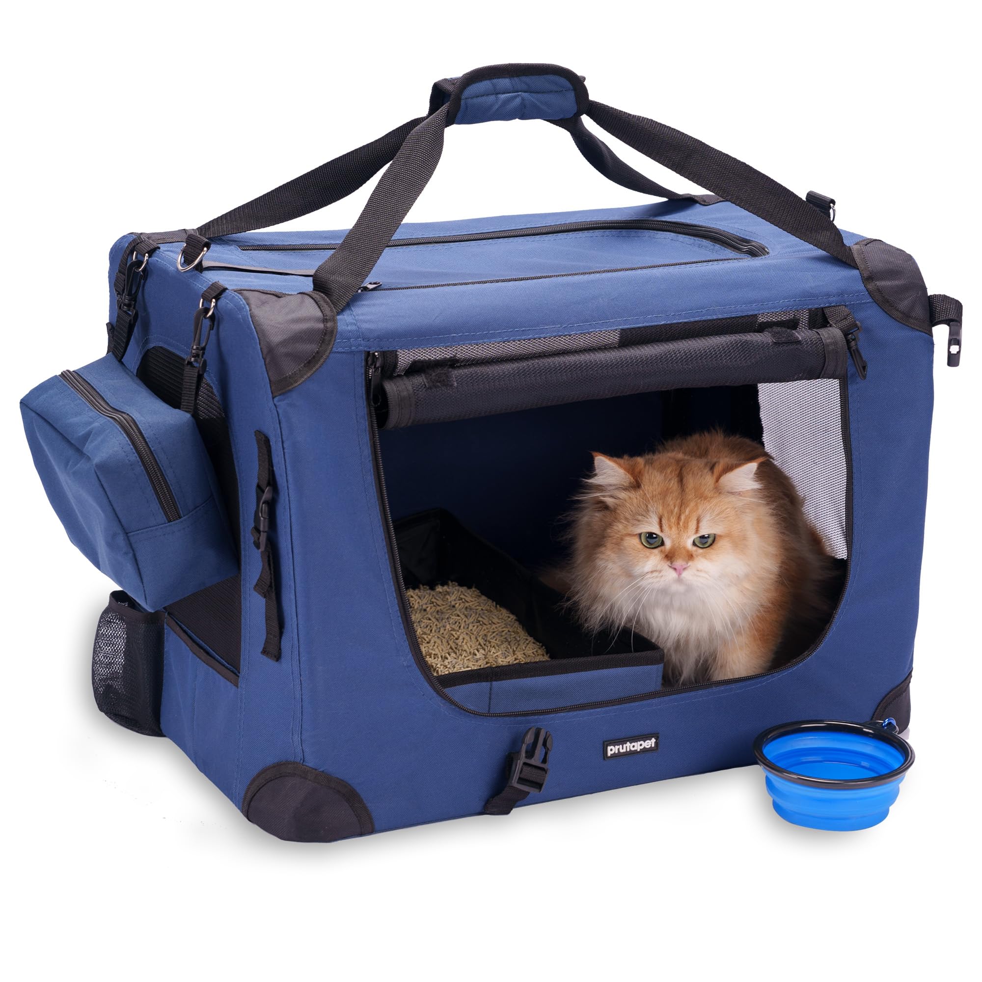 Prutapet Large Cat Carrier 24'X16.5'X16.5' Soft-Sided Portable Pet Crate For Car Traveling With Collapsible Litter Box And Bowl