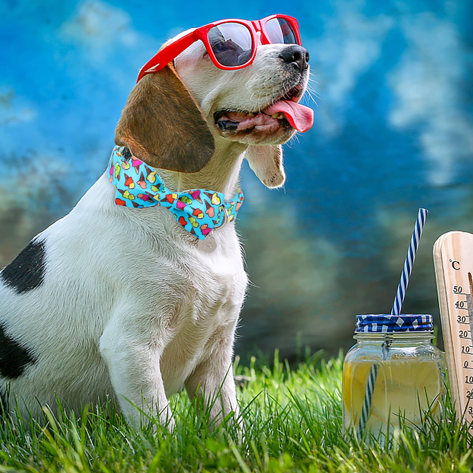 Up Urara Pup Summer Dog Collar With Bow Tie, Cotton Cute Bowtie Dog Collar, Summer Bowtie Collar For Small Boy Girl Dog, Comfort