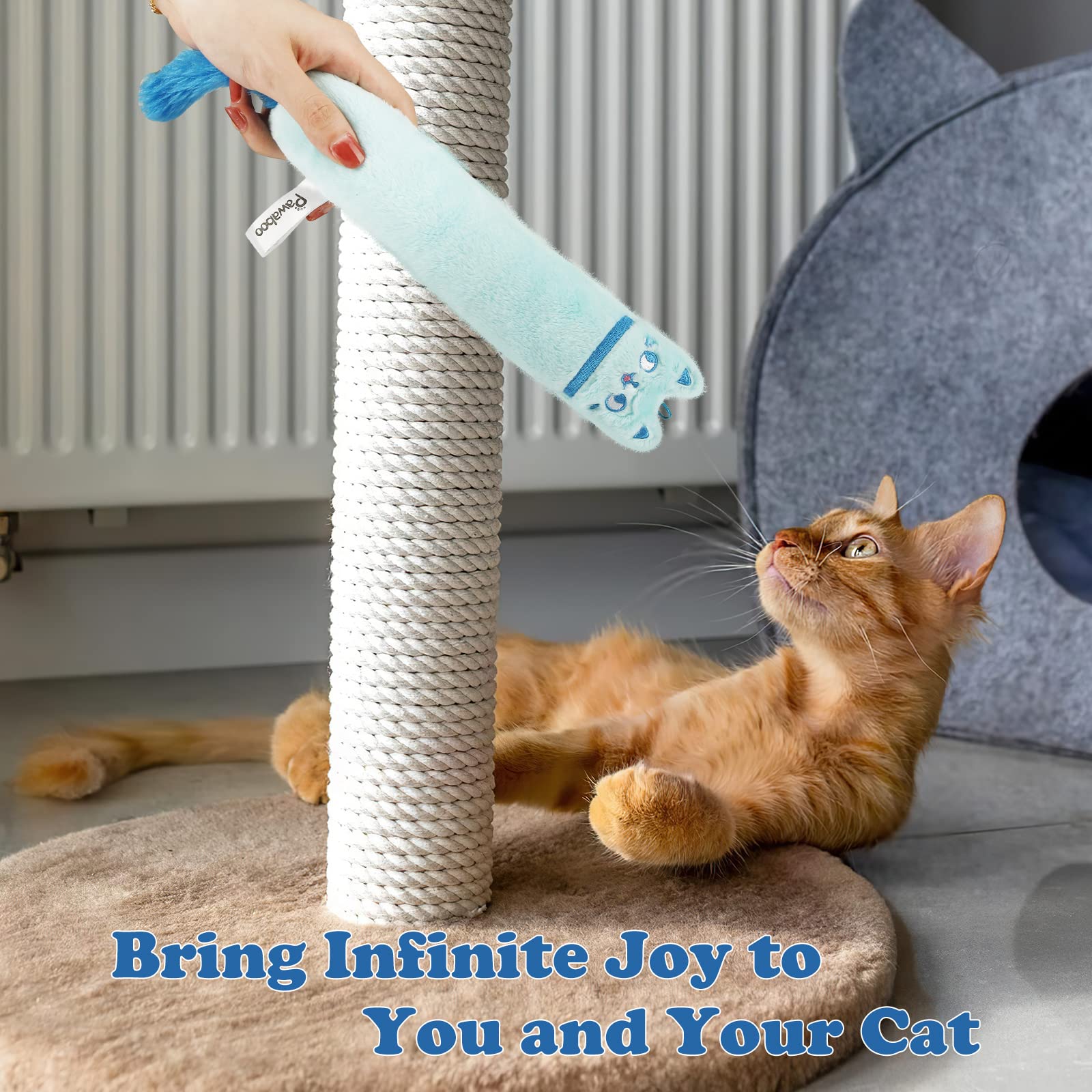 Pawaboo Cat Toys, 2 Pack Catnip Toys With Bell And Crinkle Paper, Soft And Durable Kitten Toys, Interactive Cat Toys For Indoor Cats, Cat Plush Kicker Toys For Kittens Kitty, Cute Cat Stuff