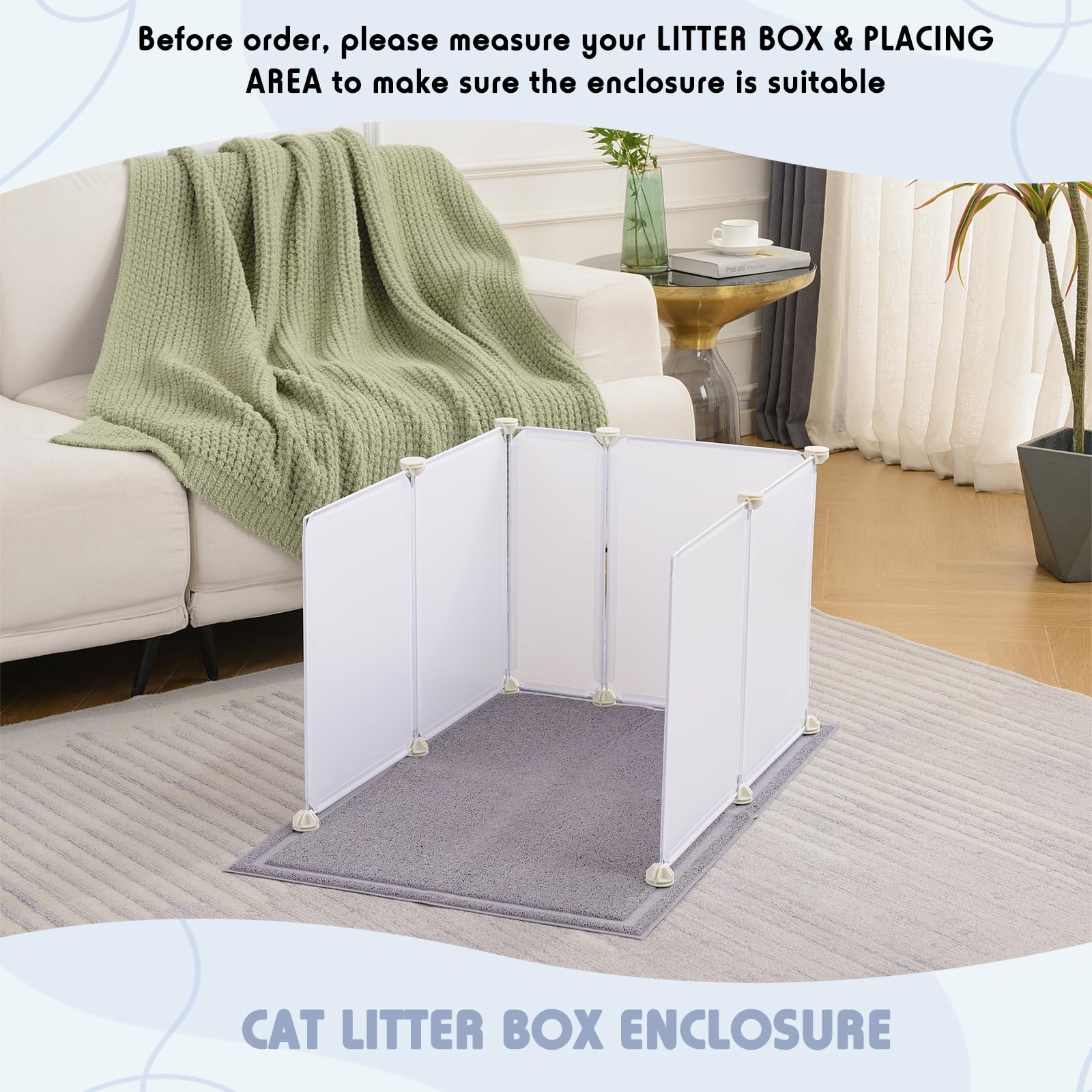 Meexpaws Cat Litter Box Enclosure Splash Guard Extra Large 28L ?21.5W X 18H Inch With Cat Litter Mat Easy Clean (White)
