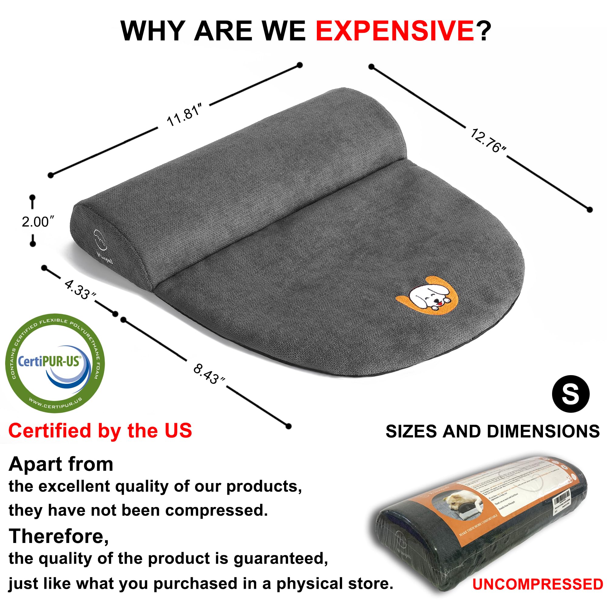 Whoopub Dog And Cat Bolster Pillow For Small Dogs And Cats, Benefit For Cervical Vertebra And Neck, Easy To Carry When Traveling