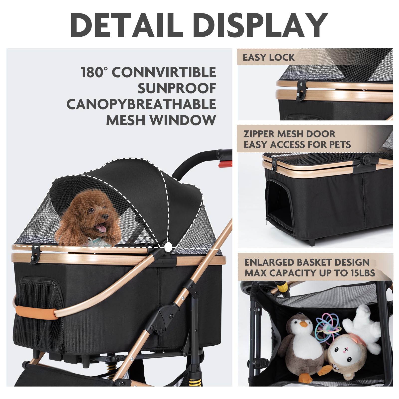 Pearlove Pet Stroller For Small Medium Dogs, Lightweight Stroller For Dogs Cats With Detachable Carrier, Foldable Pet Carrier Wi