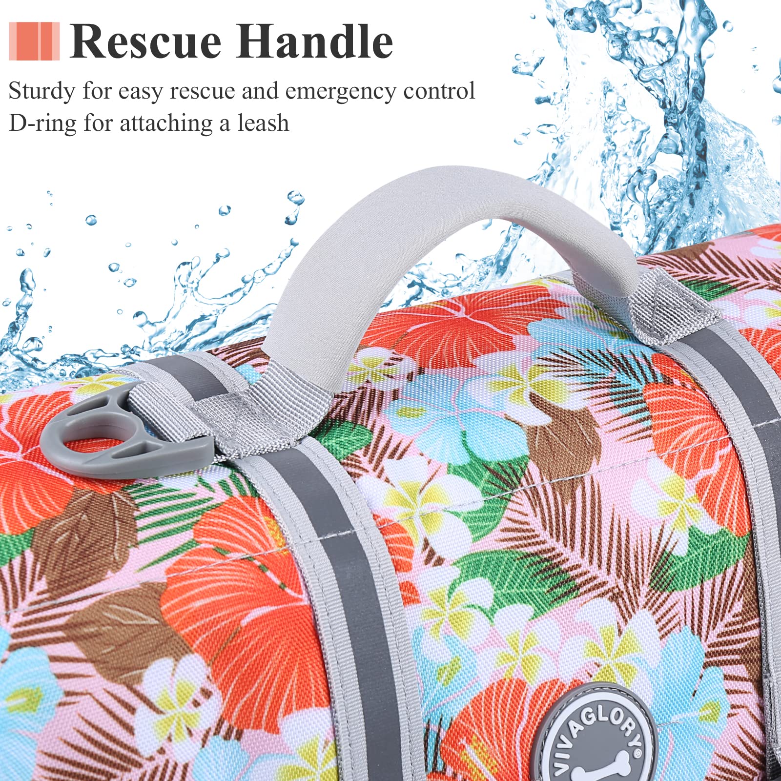 Vivaglory Ripstop Dog Life Jacket For Boating, Dog Lifejackets Swimming Vest Enhanced Visibility Buoyancy Safety, Floral Orange,