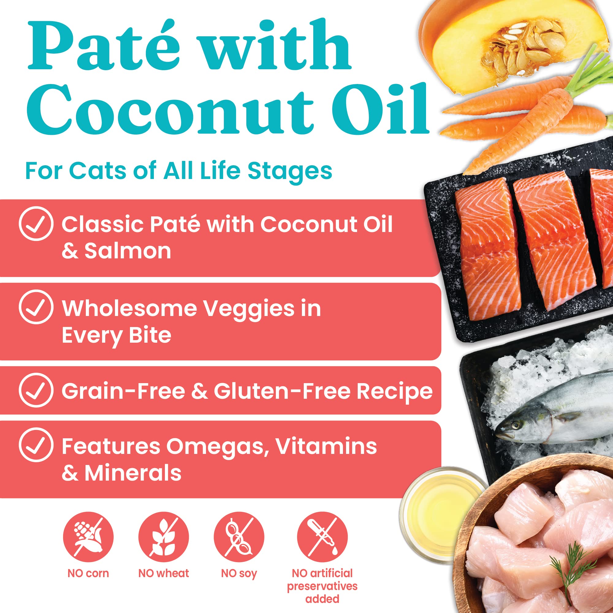Solid Gold Tropical Blendz Salmon Pate in Coconut Oil - Nutrient-Rich Wet Cat Food for All Life Stages, 16 Pack