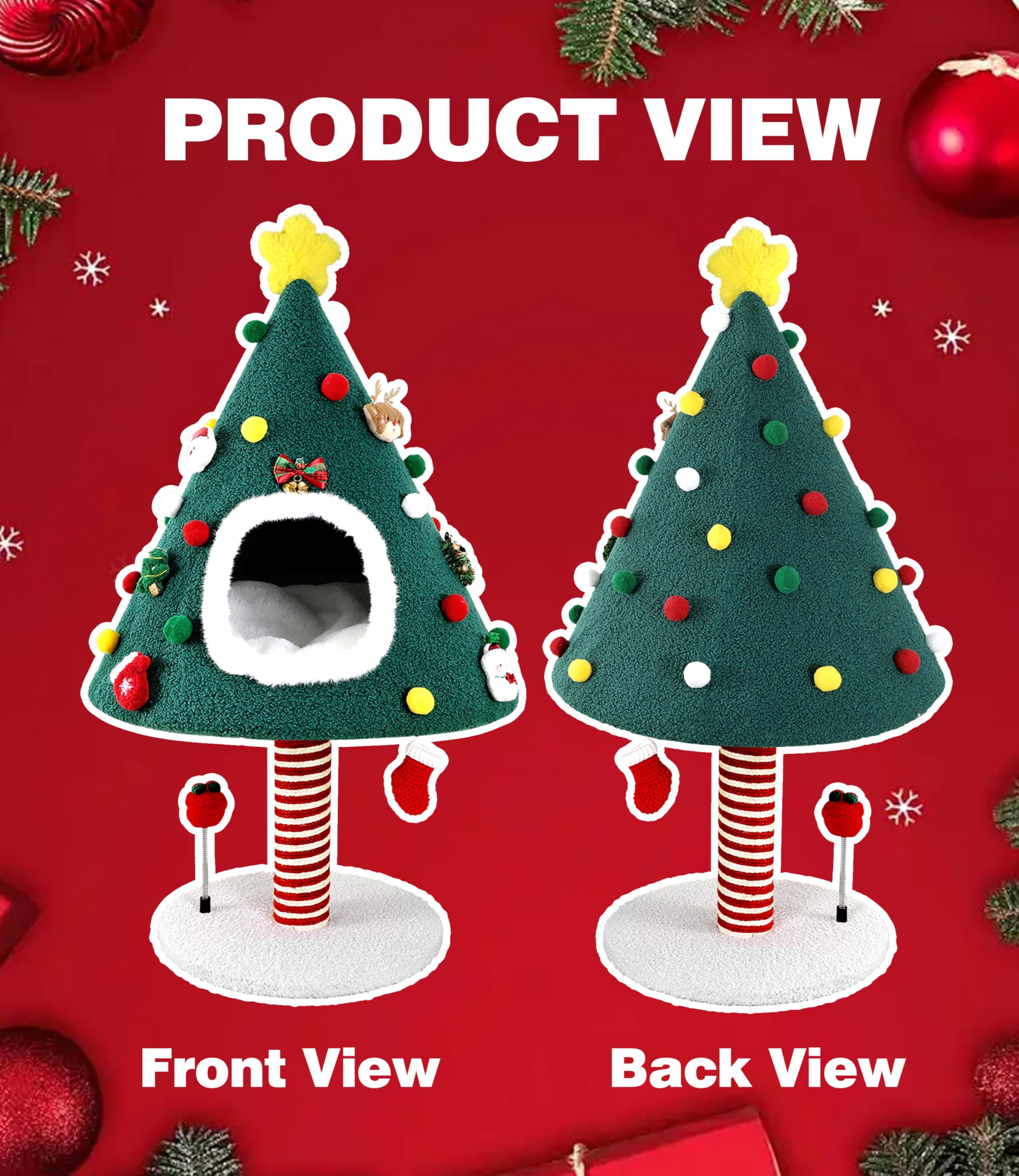 Puzzlepaw Chirstmas Cat Tree Tower With Scratching Post Scratcher For Indoor Cats,Cat Chirstmas Tree,Cat Activity Center Play Ca