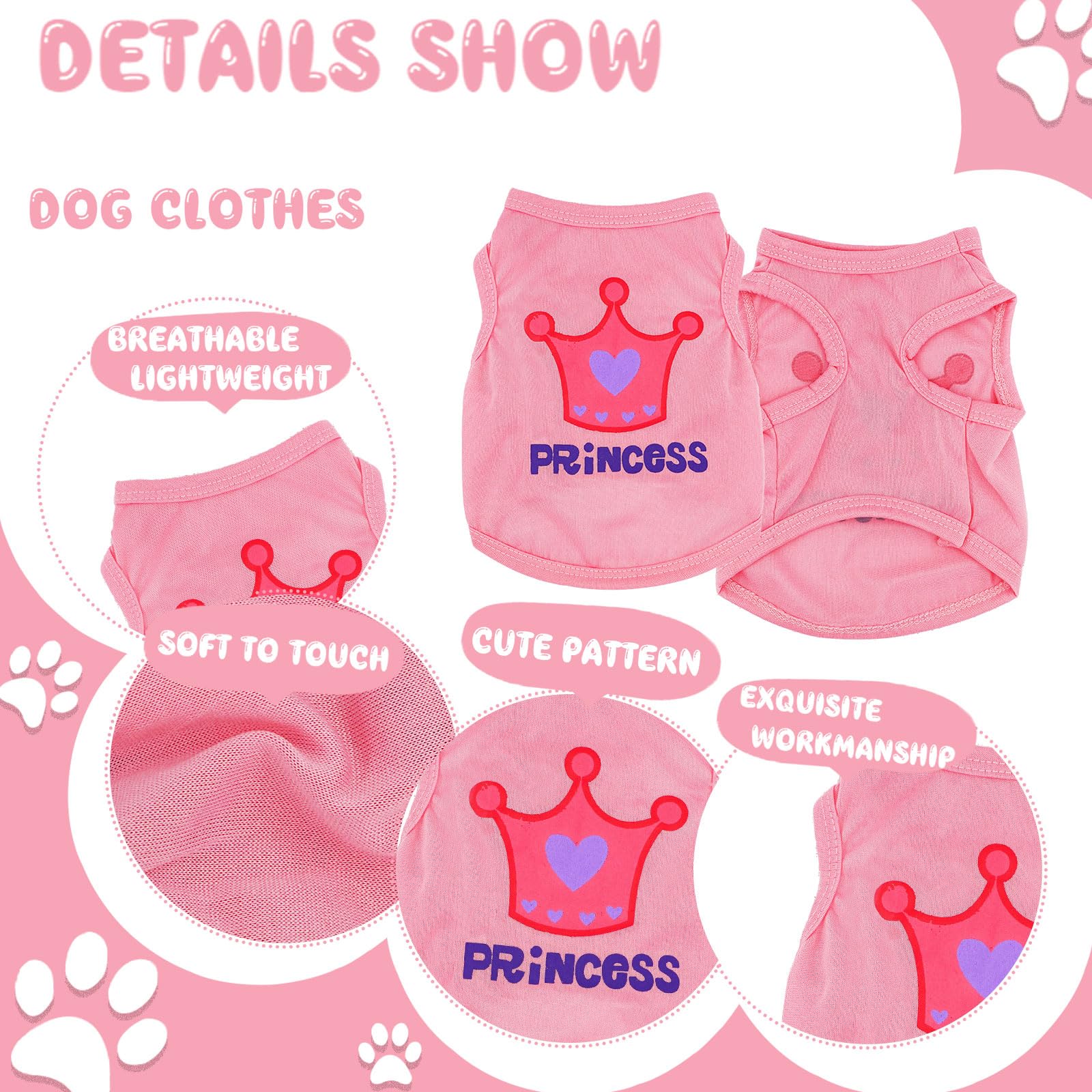 Generic 4 Pieces Dog Clothes For Small Dogs Girls Summer Autumn Cute Puppy Clothes Soft Pet Dog Shirts Chihuahua Teacup Dog Cat