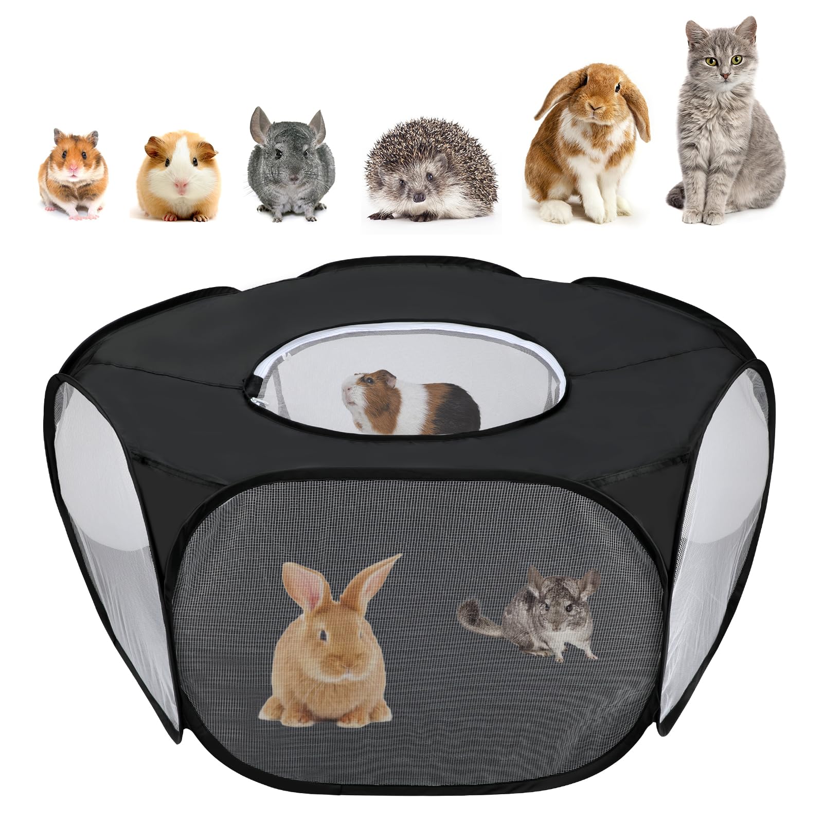 Rypet Collapsible Small Animal Cage Tent, Breathable Fabric Guinea Pig Playpen With Cover, Transparent Hamster Playpen Portable 