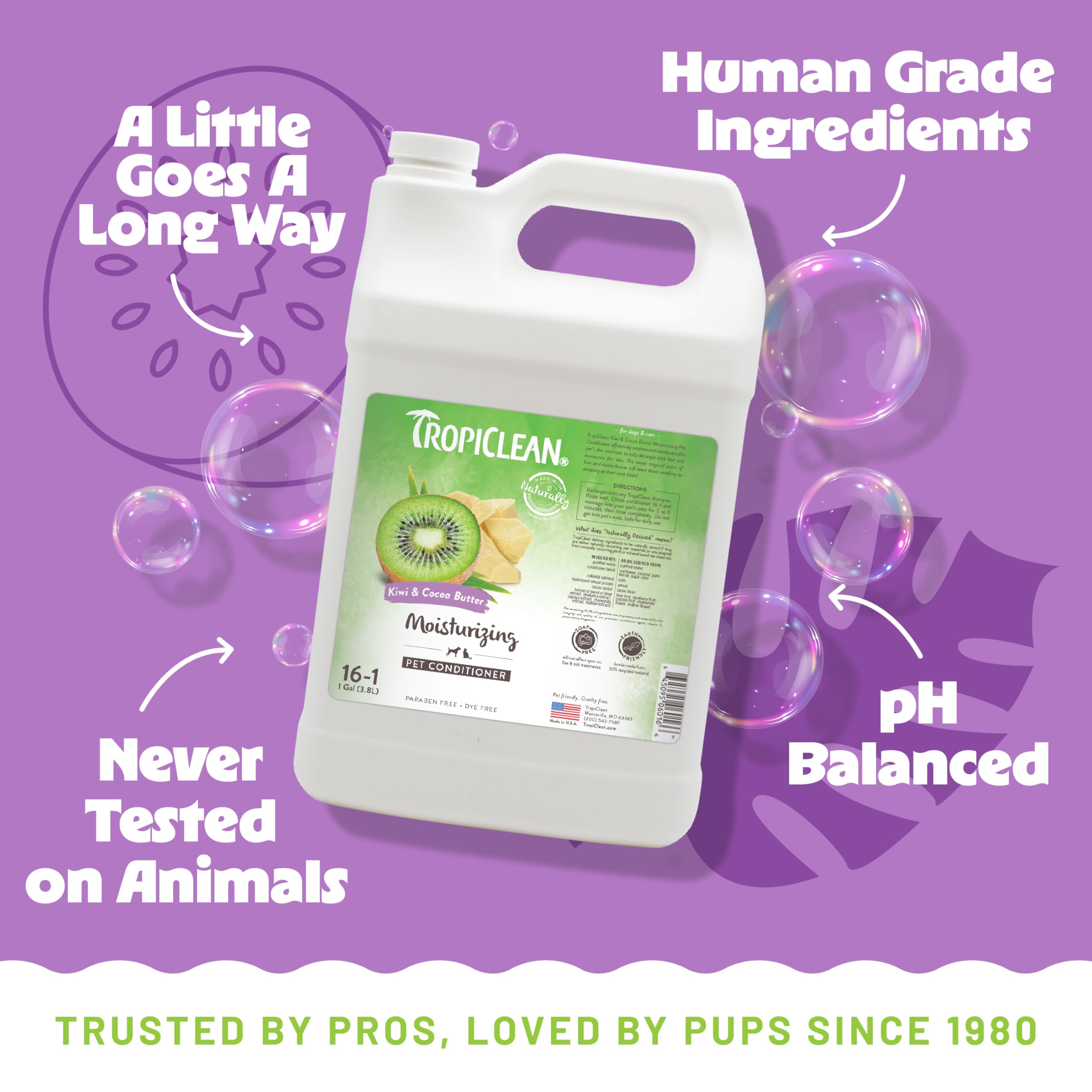 Tropiclean Dog Conditioner, Professional Detangling & Moisturizing Conditioner, Puppy Safe, Made In The Usa, Kiwi & Cocoa Butter