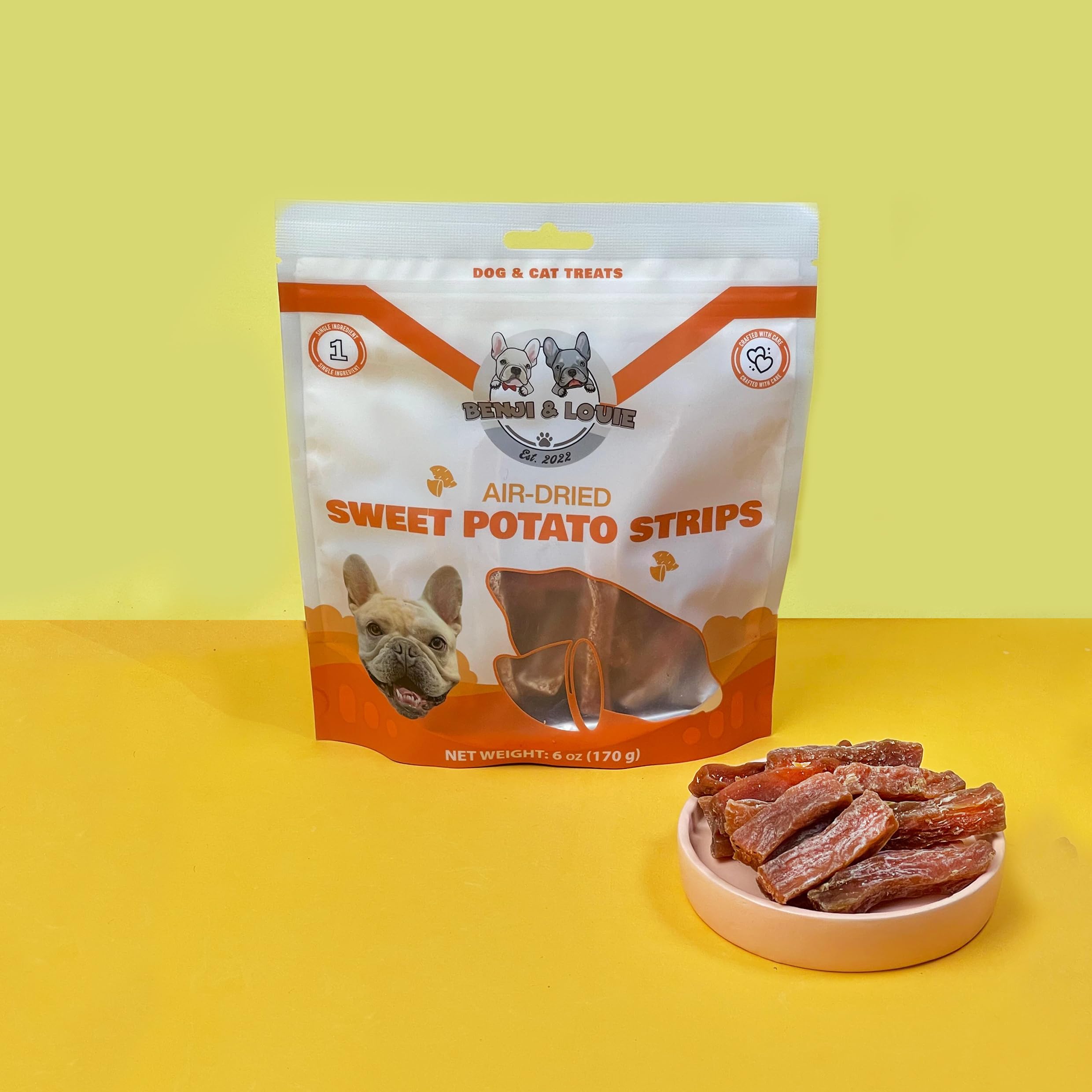 Benji & Louie Air Dried Sweet Potato - Natural Healthy Dog and Cat Treats, Single Ingredient, 6 oz
