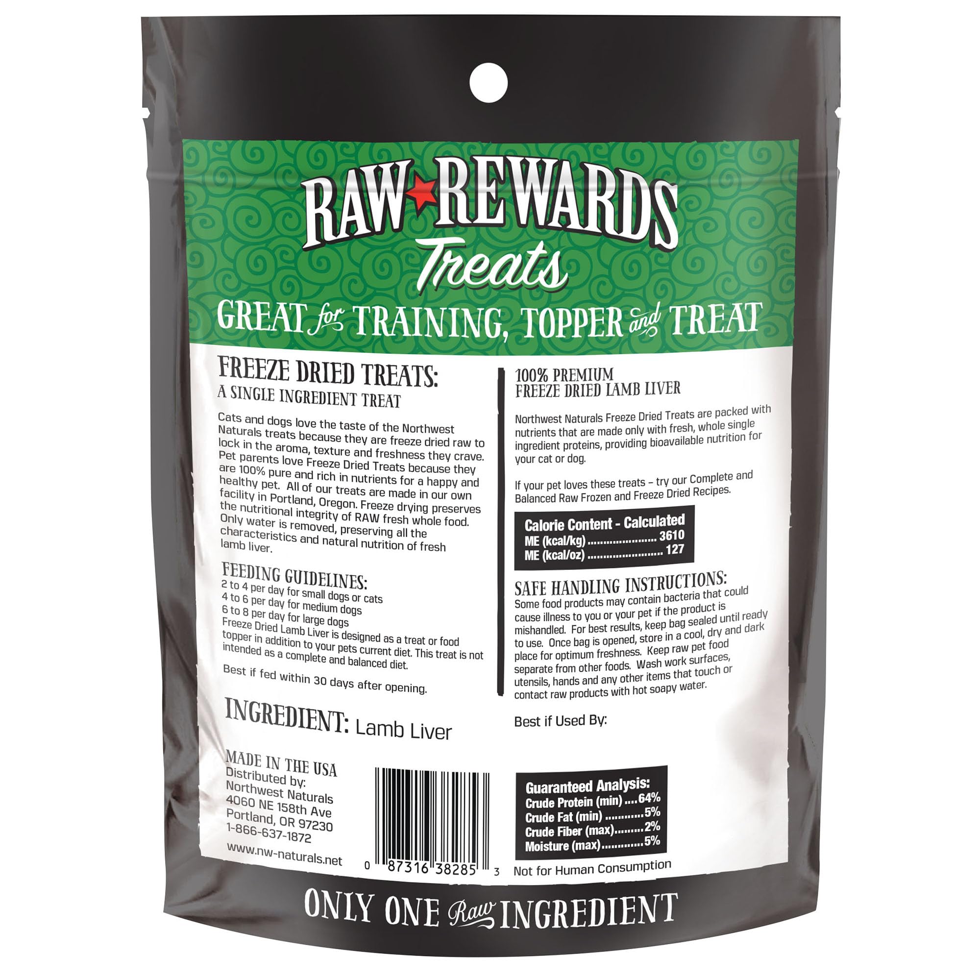 Northwest Naturals Freeze-Dried Lamb Liver Treats for Dogs & Cats - Healthy, All Natural, 3 Oz