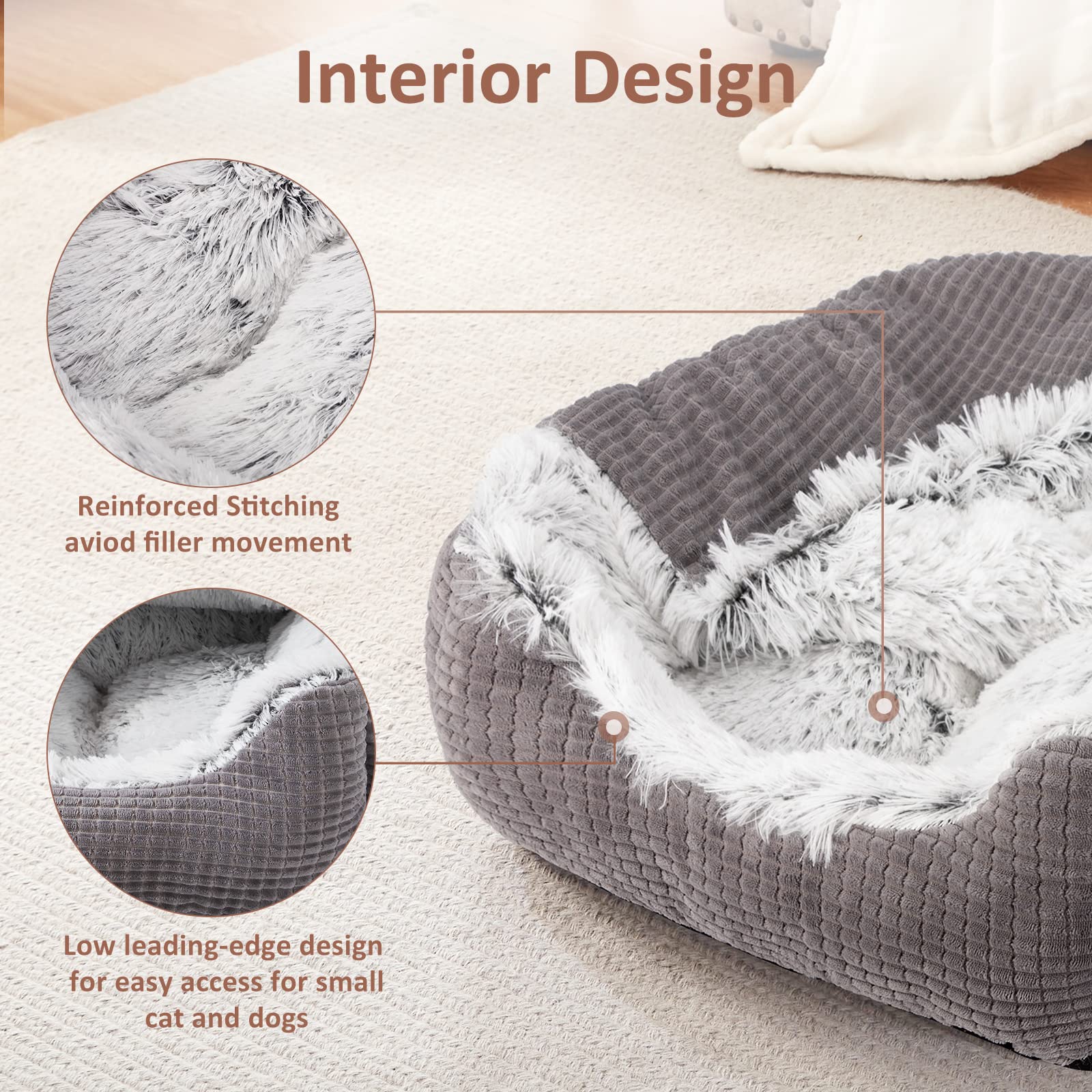 Mixjoy Dog Beds For Small Dogs, Rectangle Cave Hooded Blanket Puppy Bed, Luxury Orthopedic Cat Beds For Indoor Cats, Warmth And