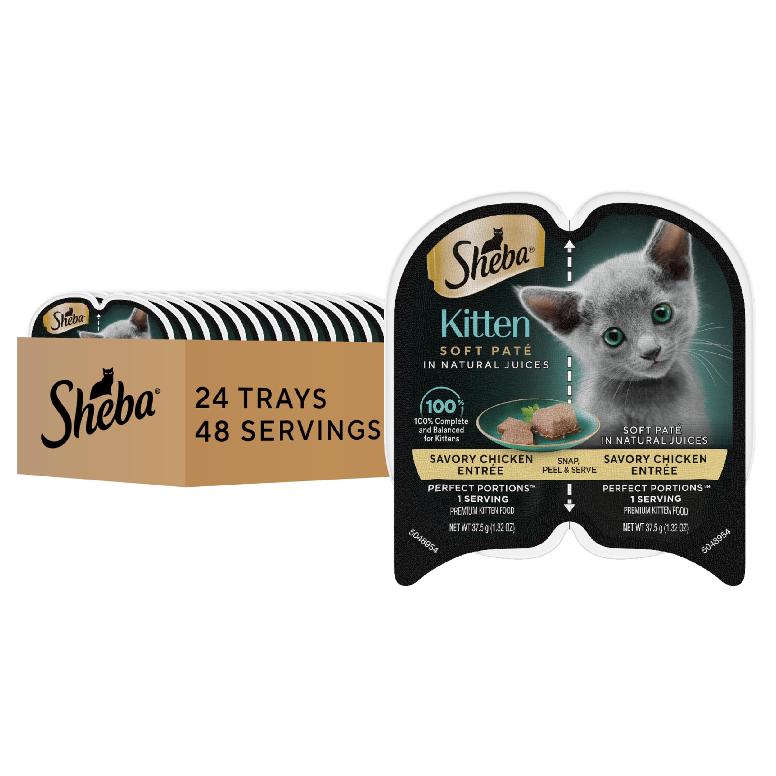 Sheba Perfect Portions Kitten Wet Cat Food Pate Chicken Entree, 2.6 oz. Twin-Pack Trays (24 Count, 48 Servings)