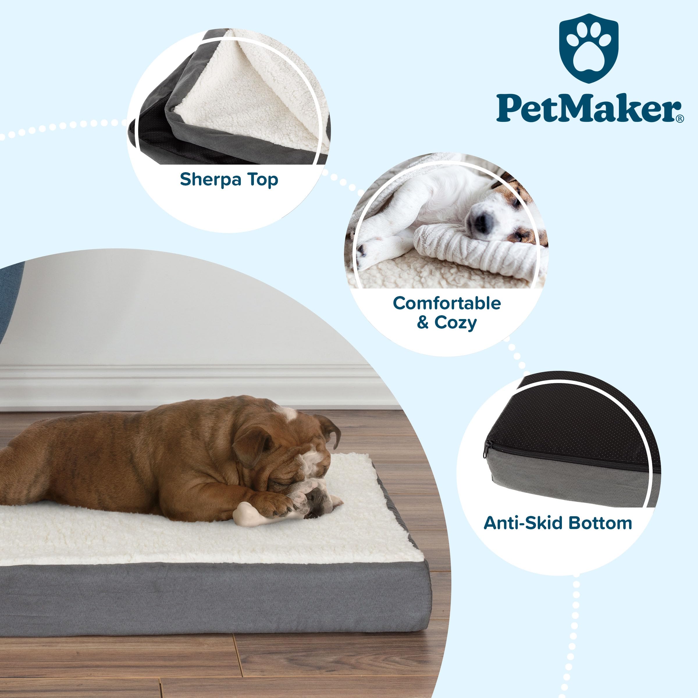 Petmaker Dog Bed Replacement Cover ? Pet Duvet With Sherpa Top, Non-Slip Bottom, Gray Micro Suede -Dog Bed Washable Removable Co