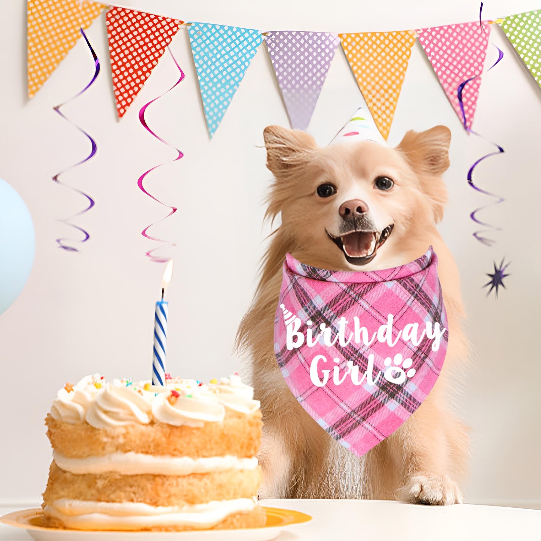 Jotfa Dog Birthday Bandana, Multi Sizes Birthday Bandana For Dogs Dog Birthday Girl Bandana For Small Dogs Pets (Pink, Small)