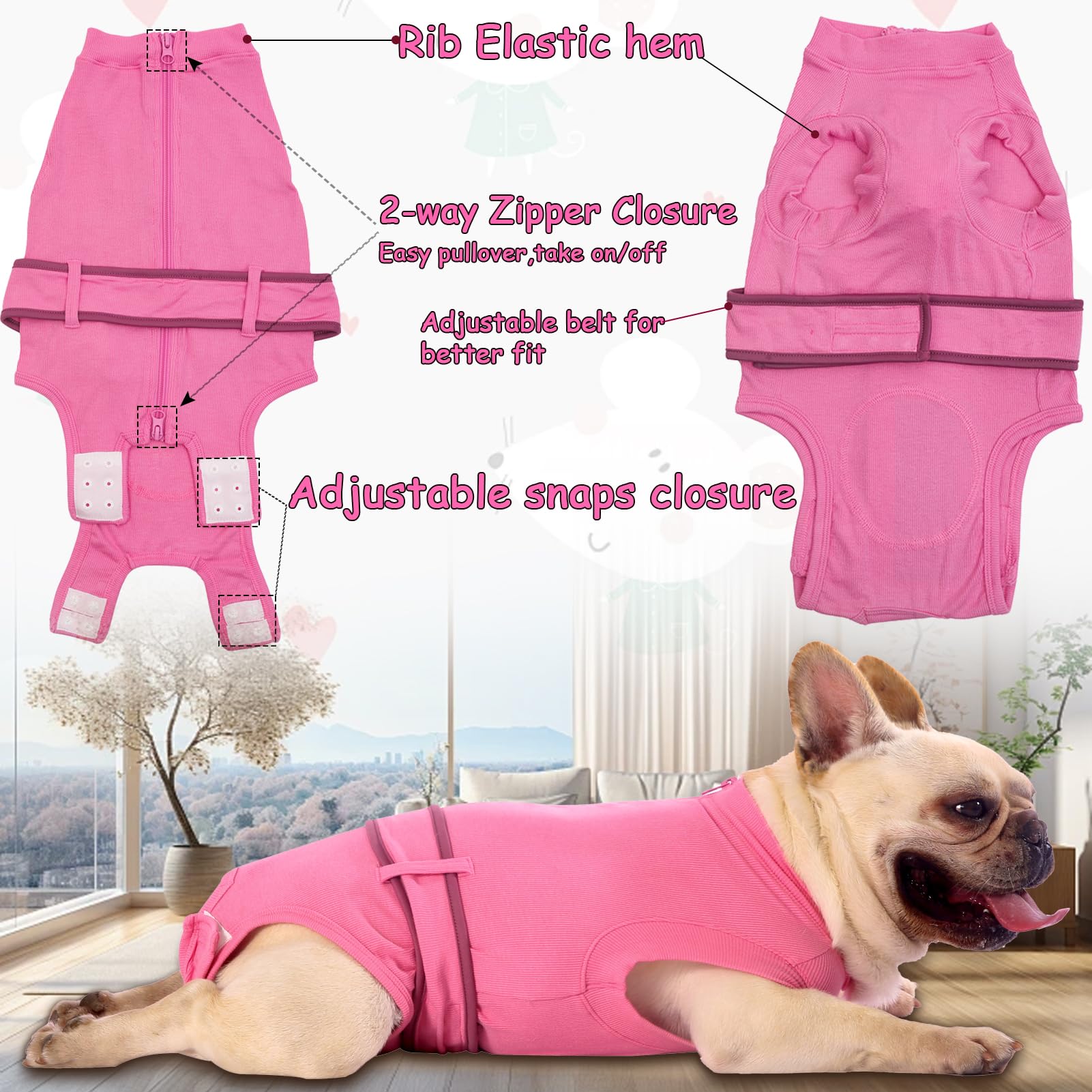 Sychien Dog Female Spay Recovery Suit Medium Pink,Male Neuter Surgery Recovery Shirt,Pink M