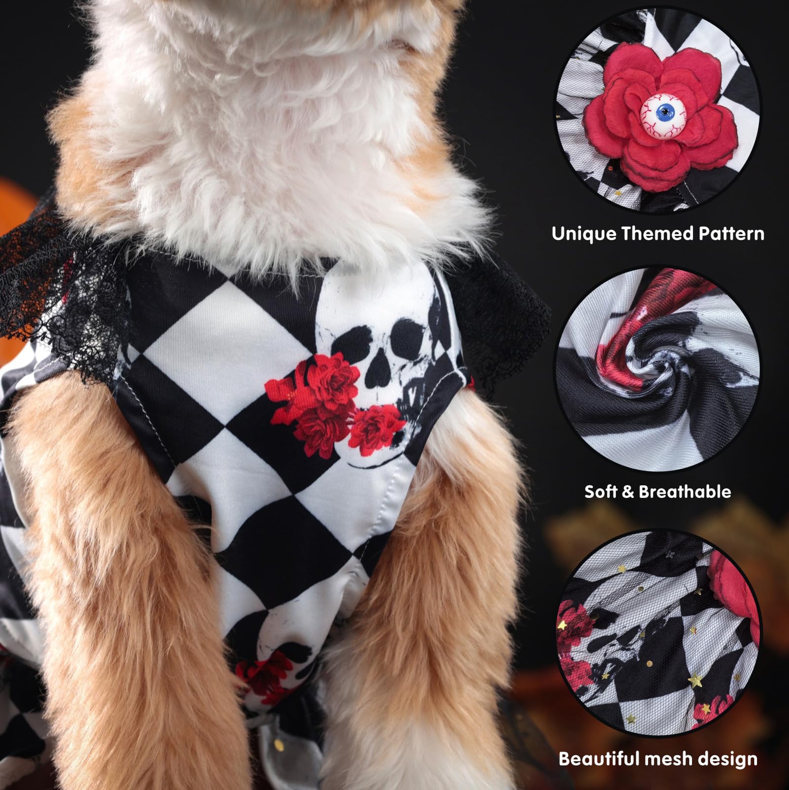 Dog Halloween Dress Skeleton Halloween Costumes For Dogs Funny Halloween Puppy Dress With Flower For Small Dogs Cats S