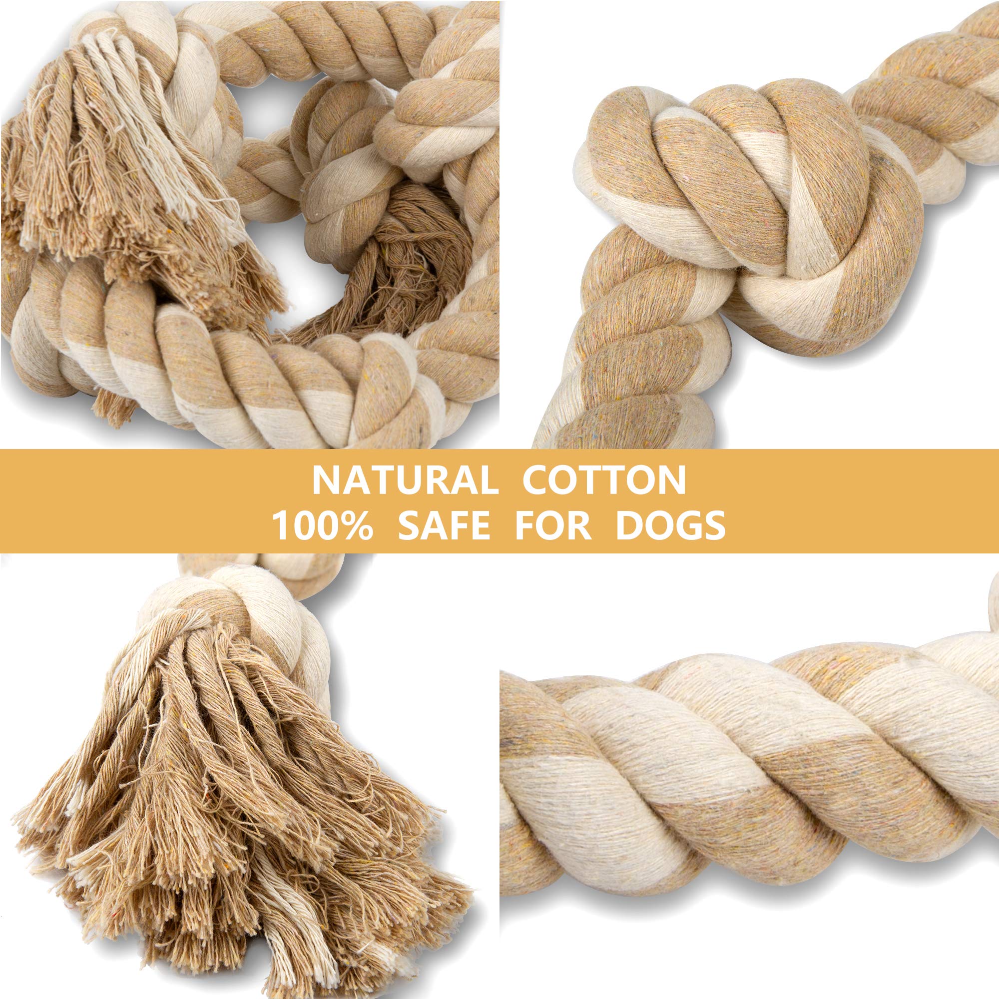 Petifine Dog Rope Toys For Aggressive Chewers, Heavy Duty Dog Chew Rope Toys For Large Medium Dogs- 3 Feet 5 Knots Tough Interac