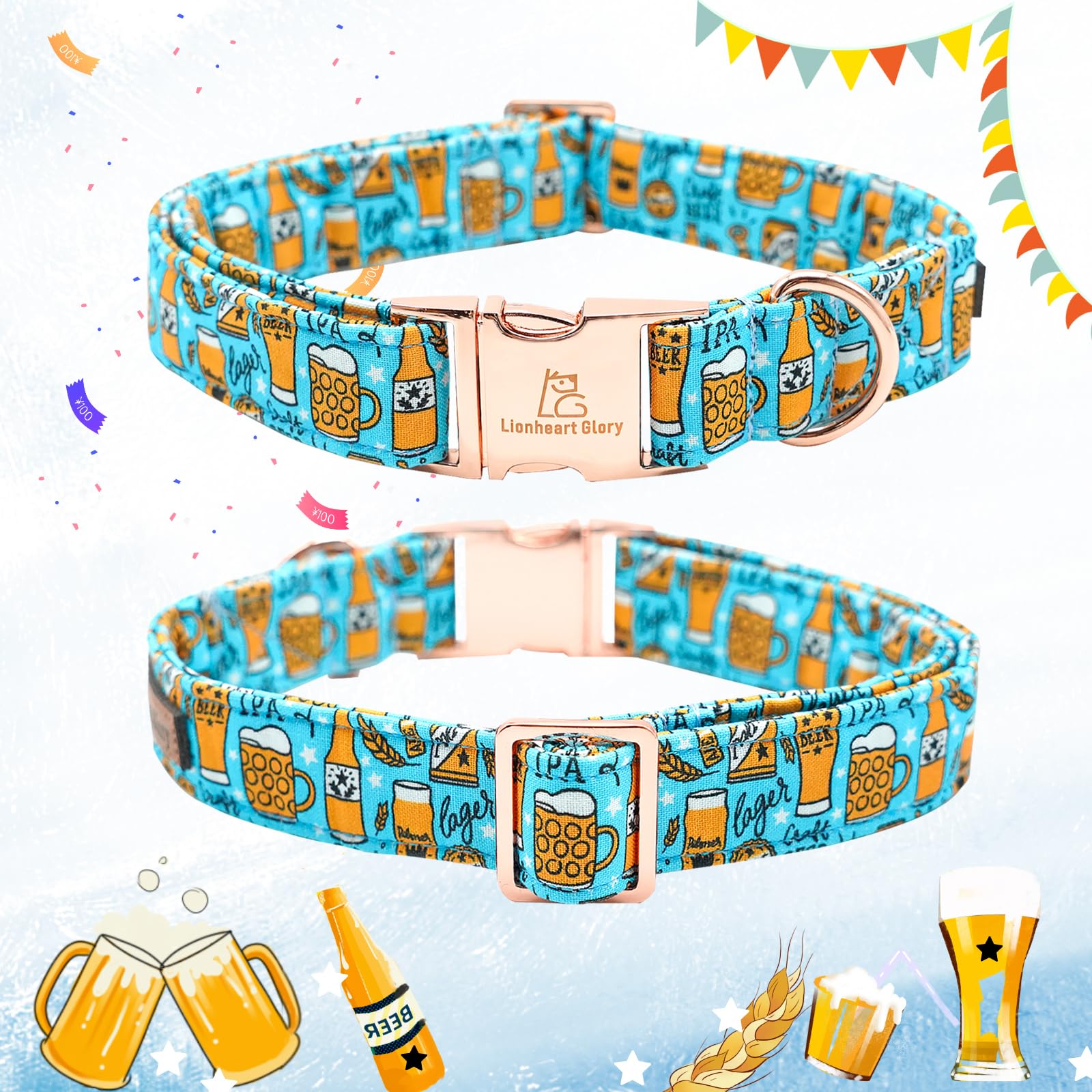 Lionheart Glory Blue Summer Party Dog Collar - Soft Durable Adjustable For Large Dogs, Boys Or Girls