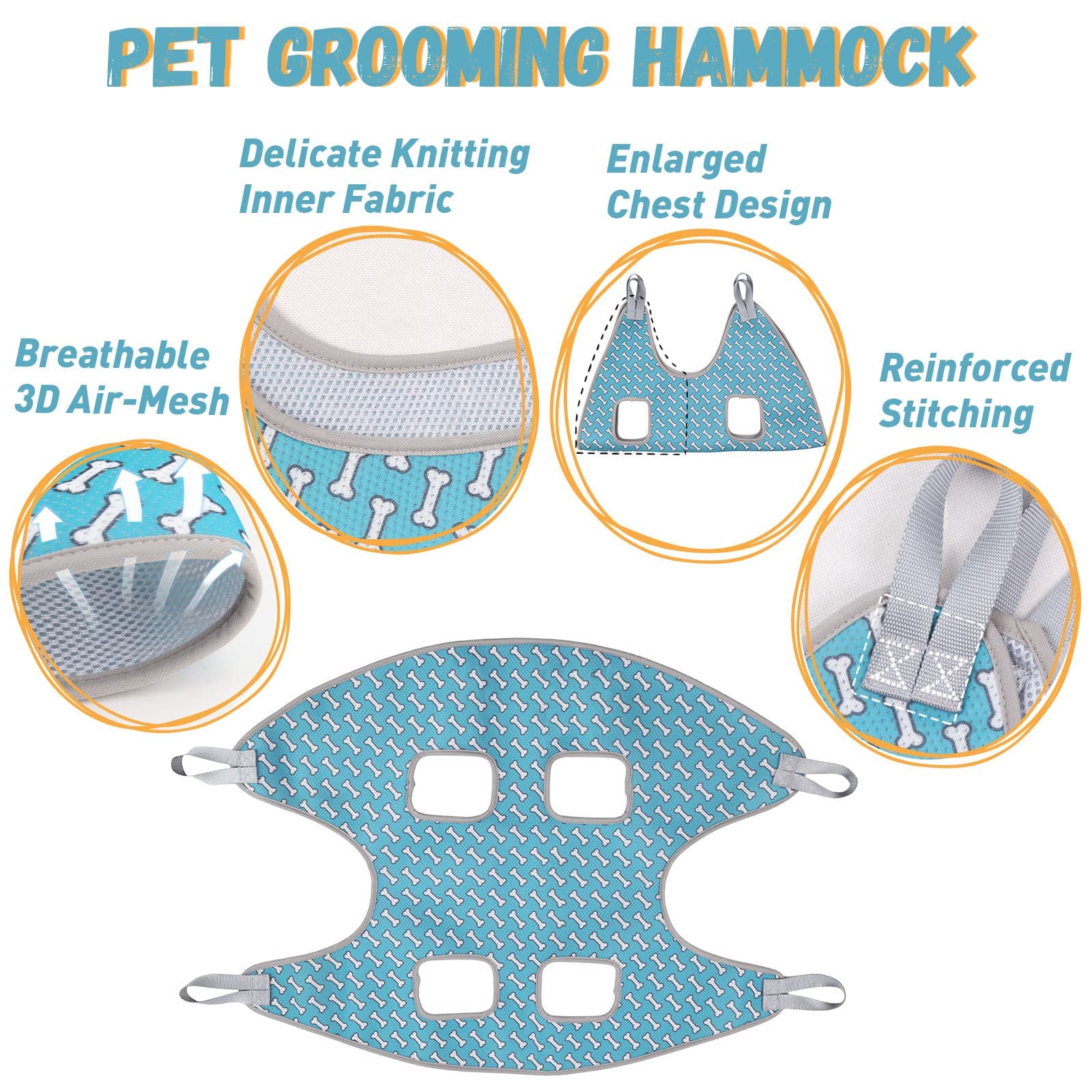 Supet Dog Grooming Hammock Harness For Cats Dogs, Relaxation Pet Restraint & Small Animal Leashes Sling Helper Nail Trimming Clipping, S( Legs Spacing:7-10.2' /) , Coral Blue