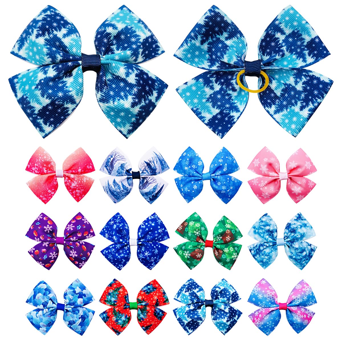 Jpgdn 24Pcs/12 Pairs 4'' Big Dog Hair Bows With Rubber Band Winter For Large Breed Dogs Snow Forest Ice Pines For Girl Boy Bowkn