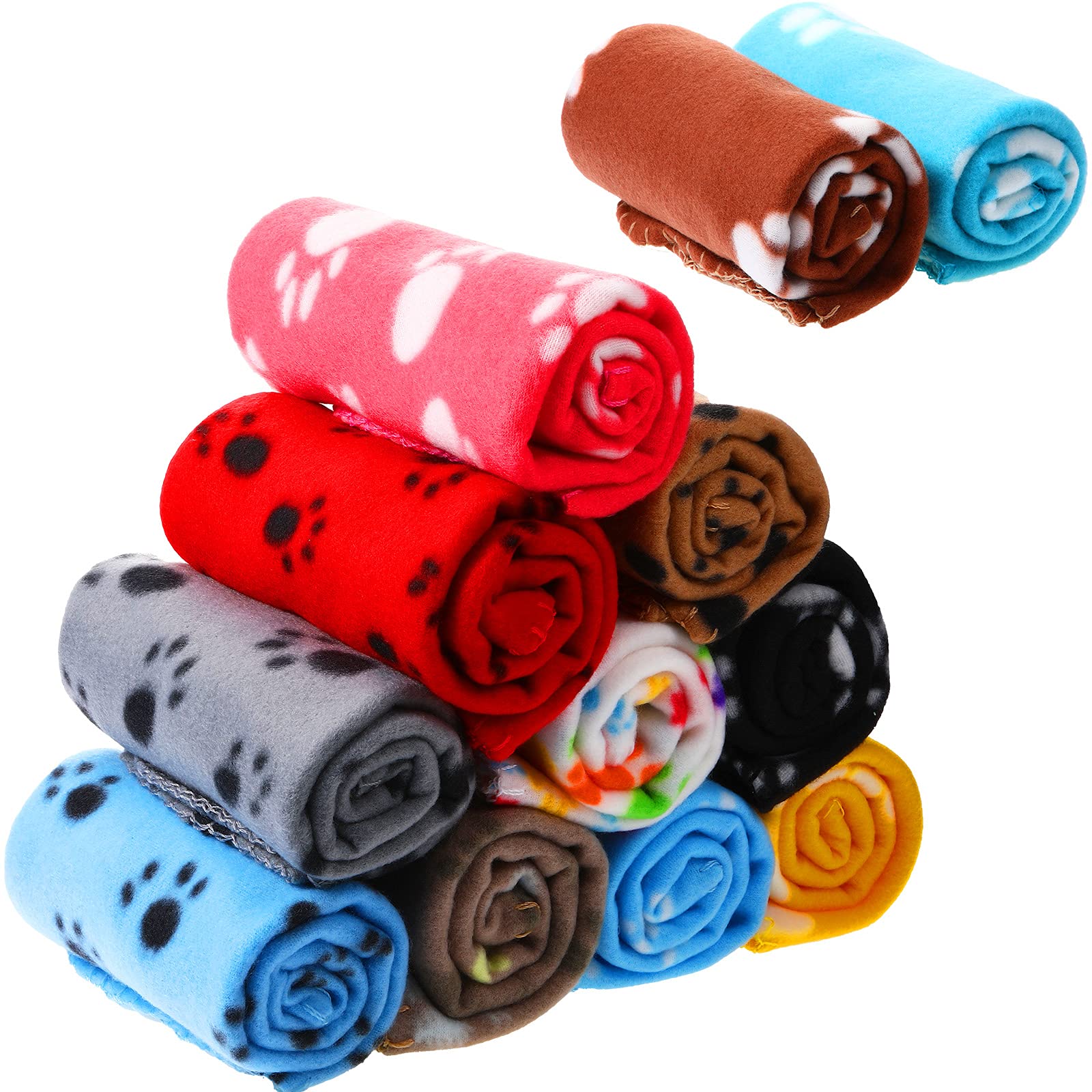 Tegeme 12 Pieces Fleece Blankets For Pets Dog Puppy Paw Print Cat Bedding Cover Blanket For Small Animals Pig Cage Liner Sleep M