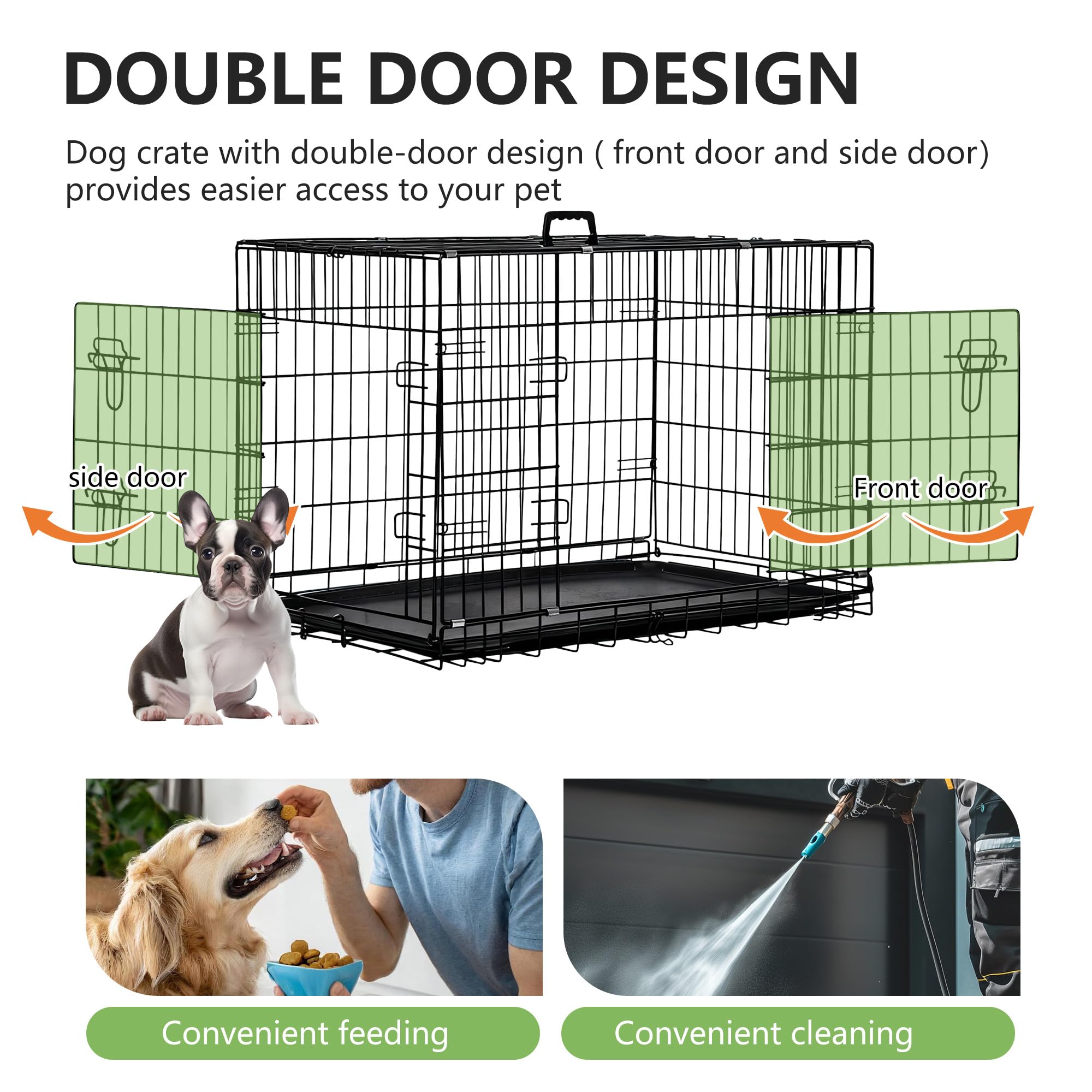 FDW Dog Crate 36-Inch Dog Cage Foldable Metal Kennel with Leakproof Tray Foldable Design Indoor Outdoor Use for Medium Dogs,Dark