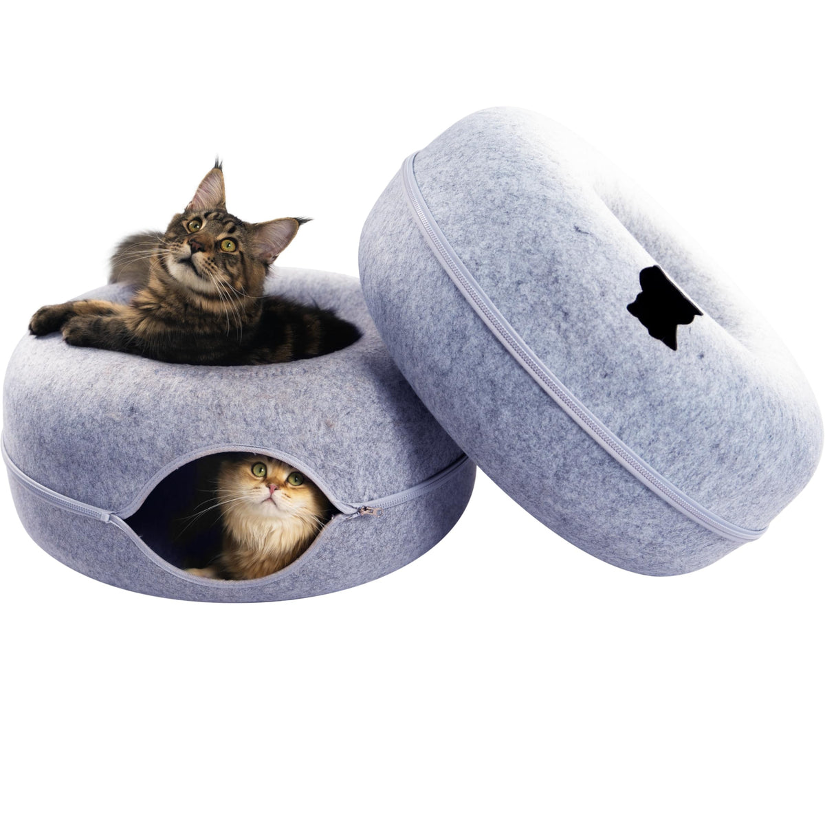 Cattasaurus Peekaboo Cat Cave For Multiple & Large Cats Up To 30-45 Lbs, Scratch Detachable & Washable Tunnel Bed, Comfy Donut C