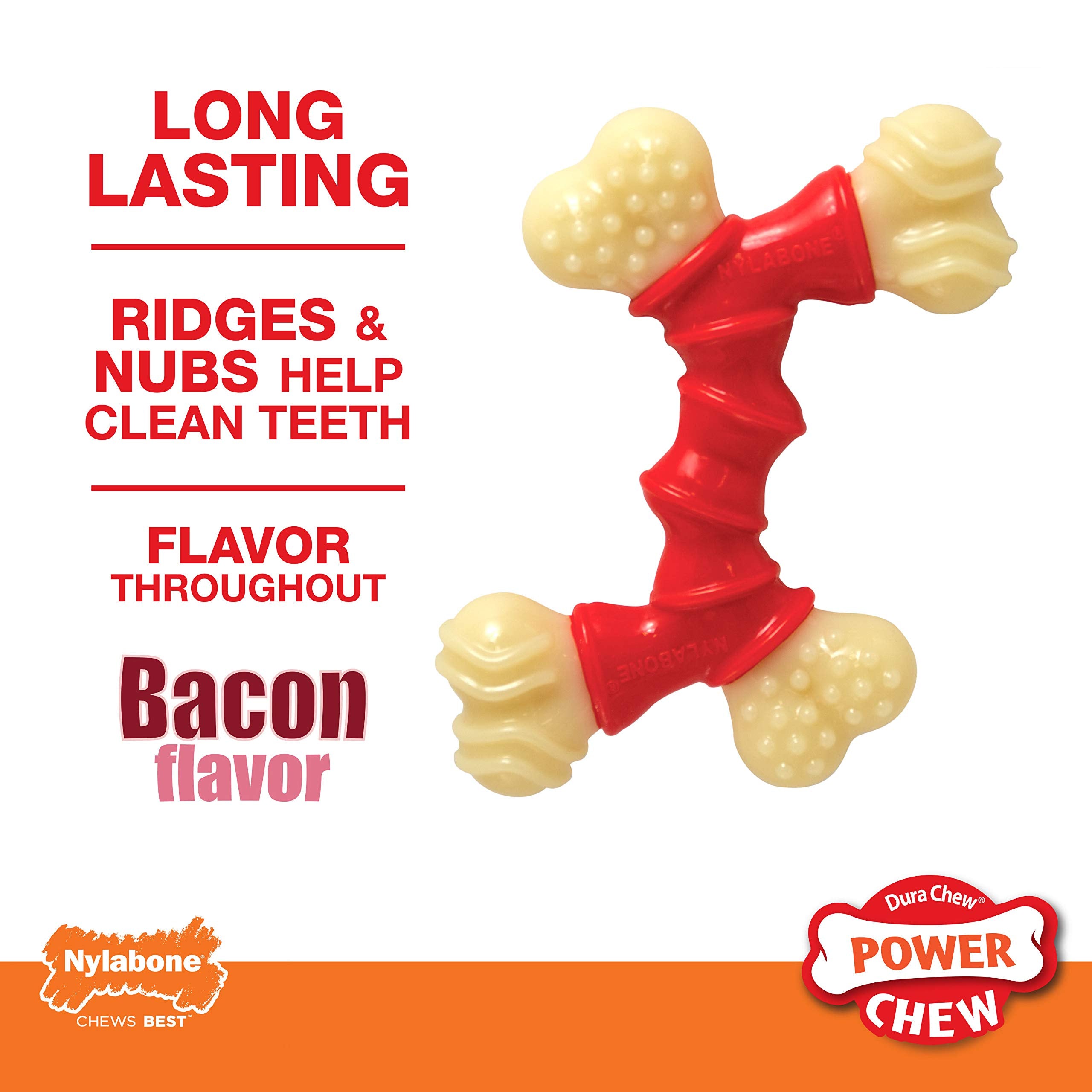 Nylabone Double Bone Power Chew Toy For Dogs, Dog Toys For Aggressive Chewers, Bacon Flavor, X-Small - Up To 15 Lbs, 1 Count
