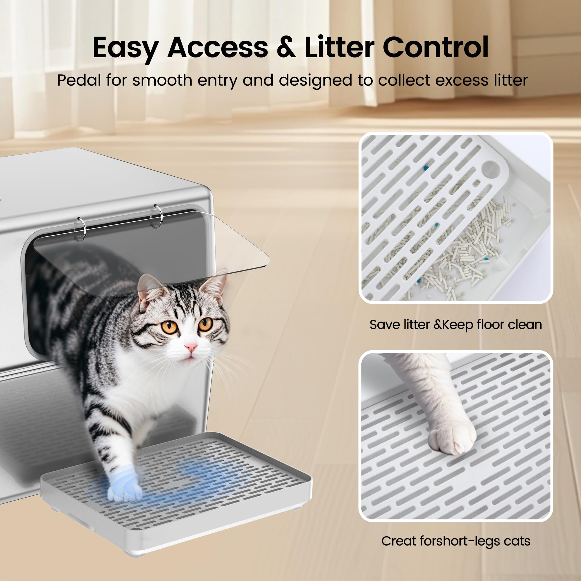 Aothey Stainless Steel Litter Box with Lid, Enclosed Metal with High Sides, Large Cat Litter Box, Dog-Proof, Odor Control, Easy