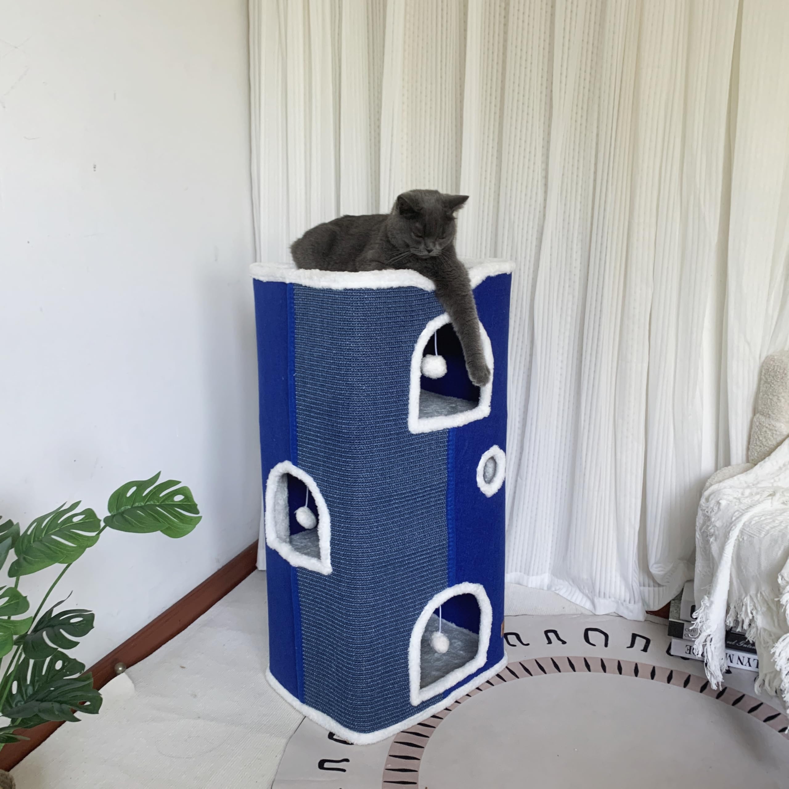 4-Level Cat House For Indoor Cats,Covered Cat Beds And Furniture With Scratch Pad,Hideaway Cave &Cushions,Modern Cat Tower Condo