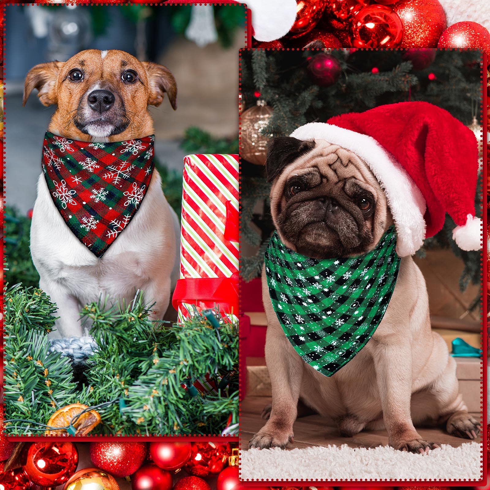 Weewooday 12 Pieces Christmas Dog Bandanas For Dogs Triangle Pet Kerchief Classic Plaid Triangle Bandana Bibs Snowflake For Small Medium Large Pets Cats