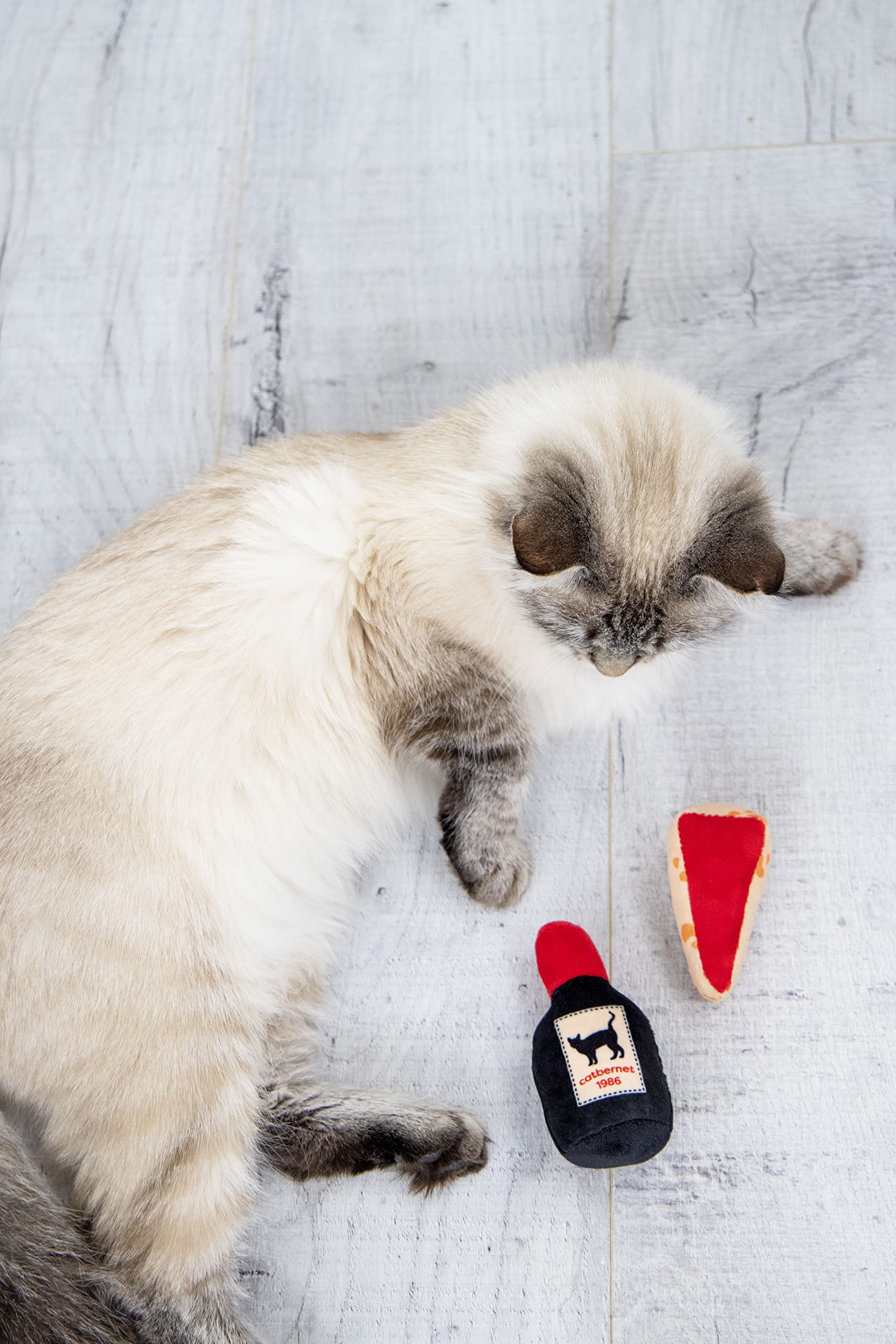 Pearhead Pet Cheese And Wine Plush Cat Toys, Set Of 2, Wine And Cheese Catnip Toys, Crinkle Cat Toys, Cat Owner Valentine'S Day Keepsake