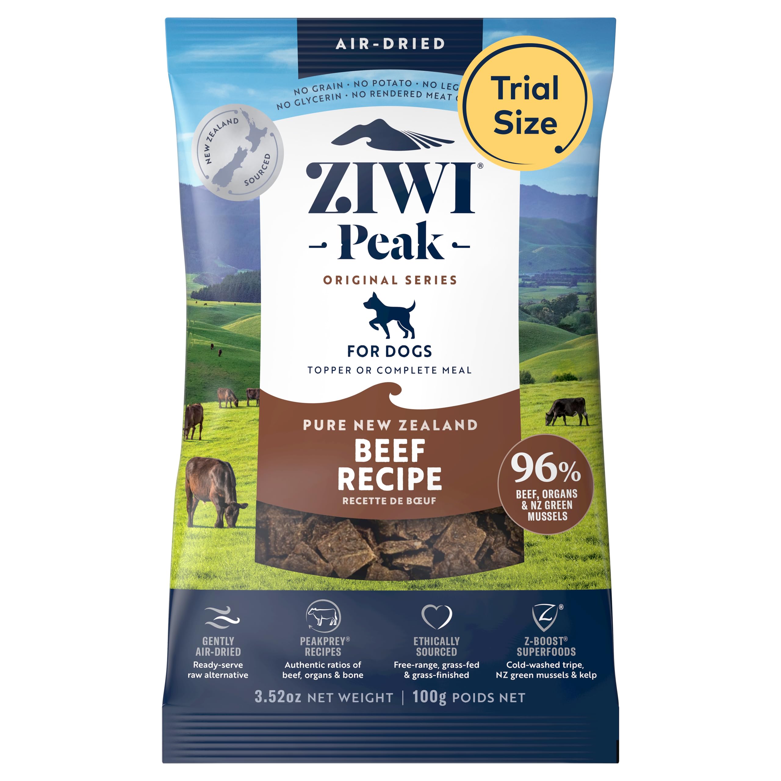 ZIWI Peak Air-Dried Dog Food - Beef - All Natural, High Protein, Grain Free, Limited Ingredient w/Superfoods (3.5oz)