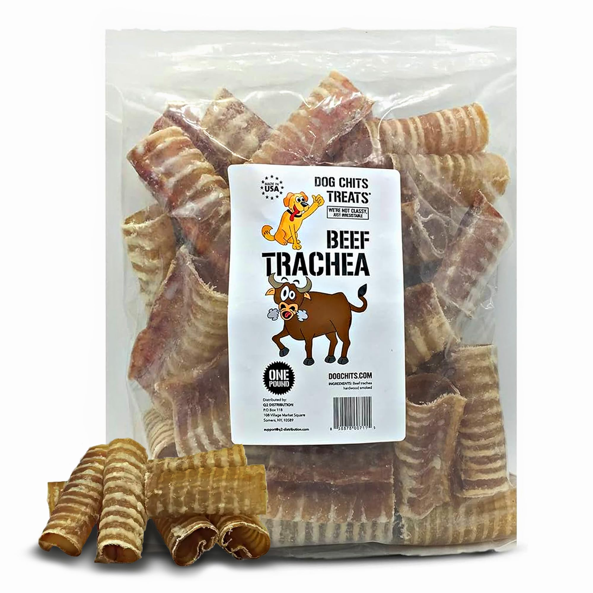 Dog Chits Beef Trachea Chews for Dogs - All-Natural,1 Pound, Healthy Treats for Joint Support, Digestible Rawhide-Free Supplemen