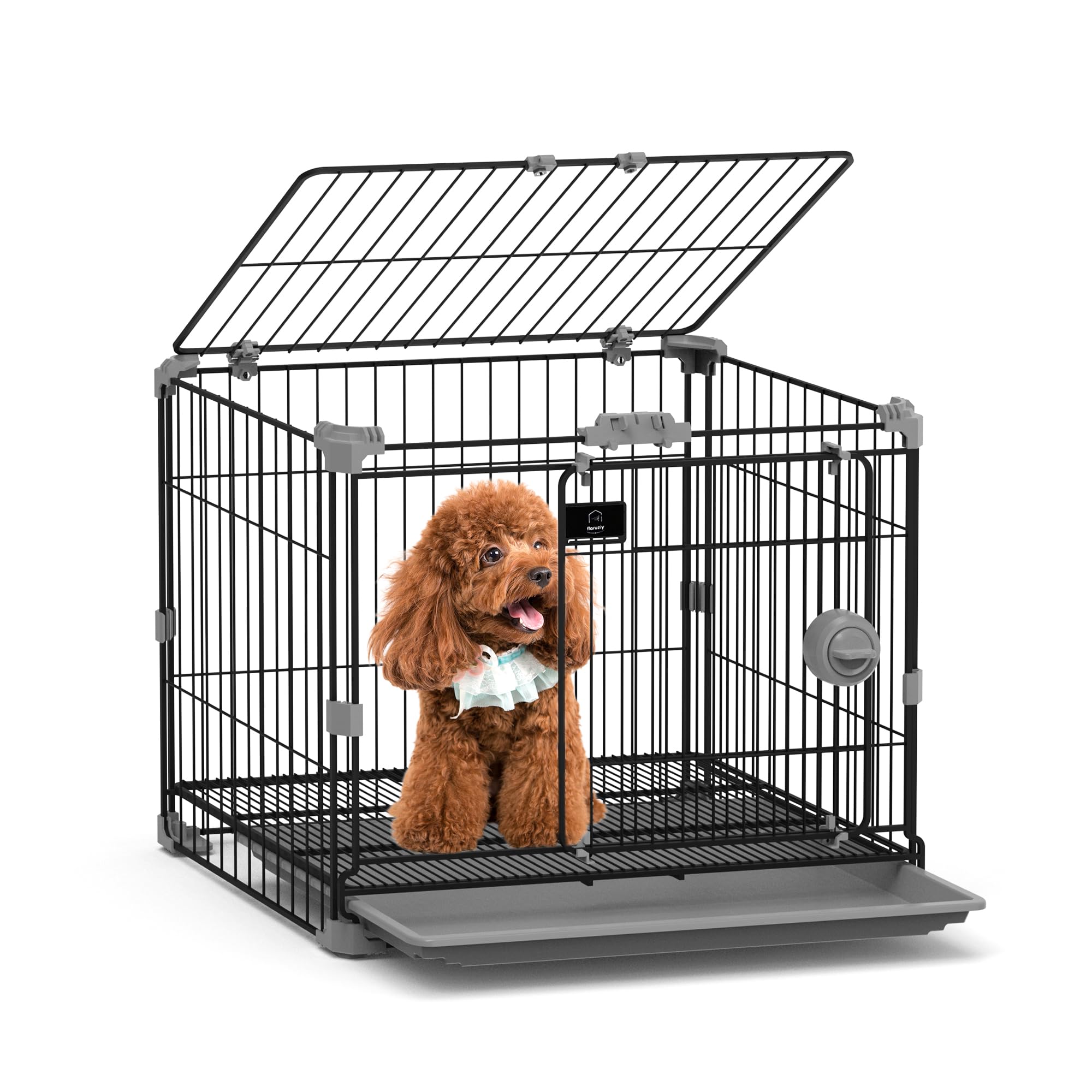 Flaruziy Dog Crate For Small Dogs Under 25Lbs,24 Inch Black Thick Metal Dog Kennel Indoor Wire Cage With Double Door And Removab