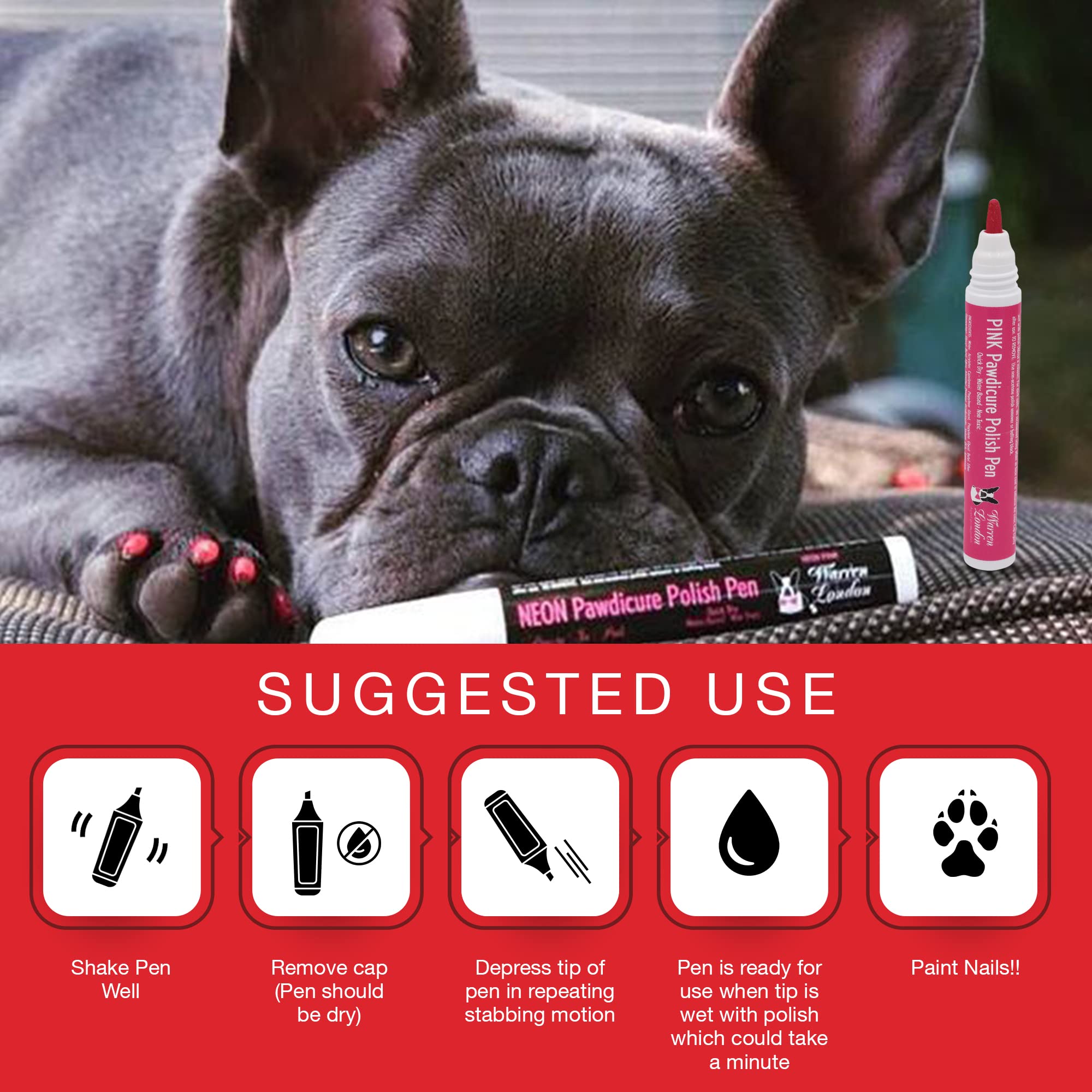 Warren London Pawdicure Dog Nail Polish Pens | Made In Usa | Quick Dry, Low Odor, Non-Toxic Dog Accessories | Ideal For Dog Birthday, Dog Costume | Dries In Under 1 Minute | 13 Colors | Red